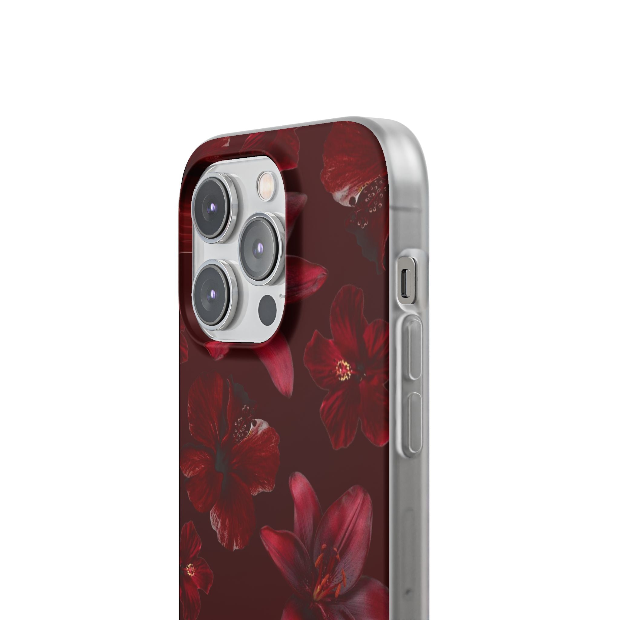 Red Floral Flexi Phone Case – Dark Burgundy Lily Pattern