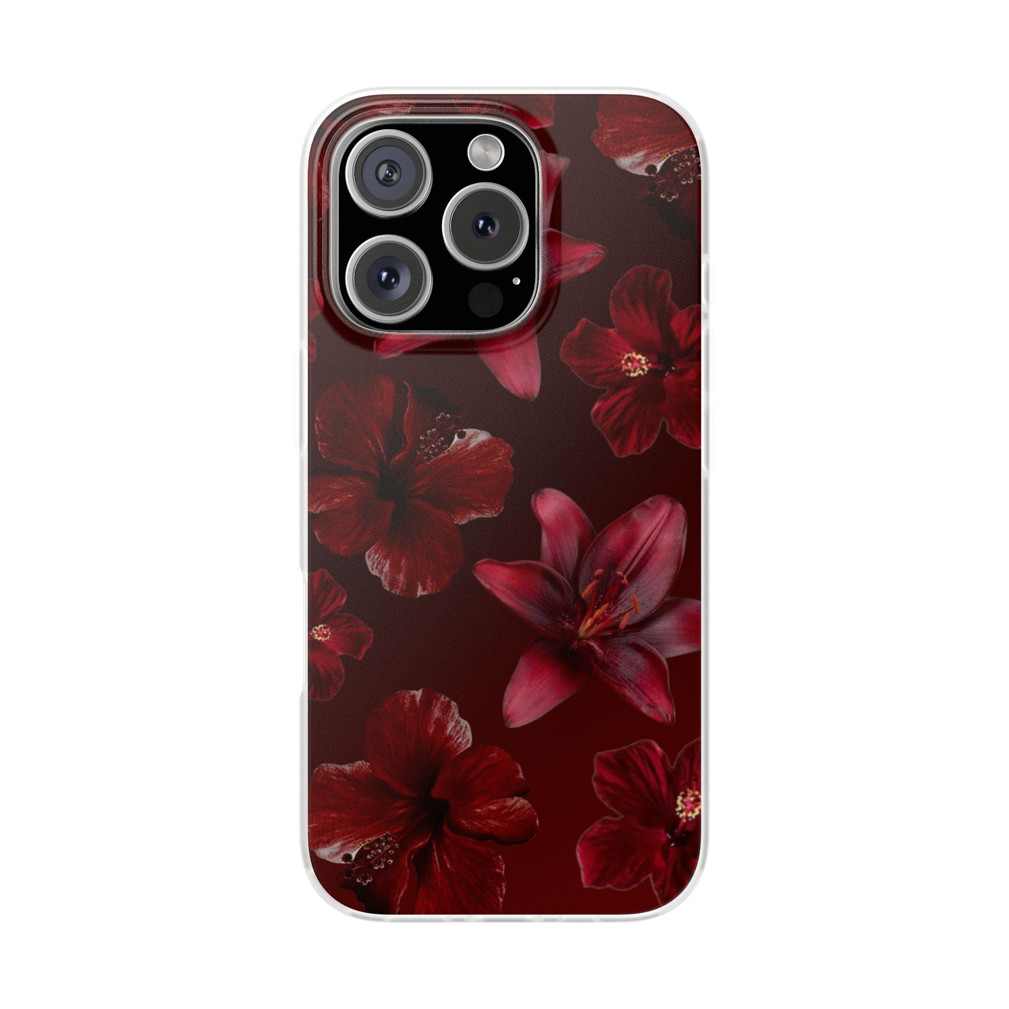 Red Floral Flexi Phone Case – Dark Burgundy Lily Pattern
