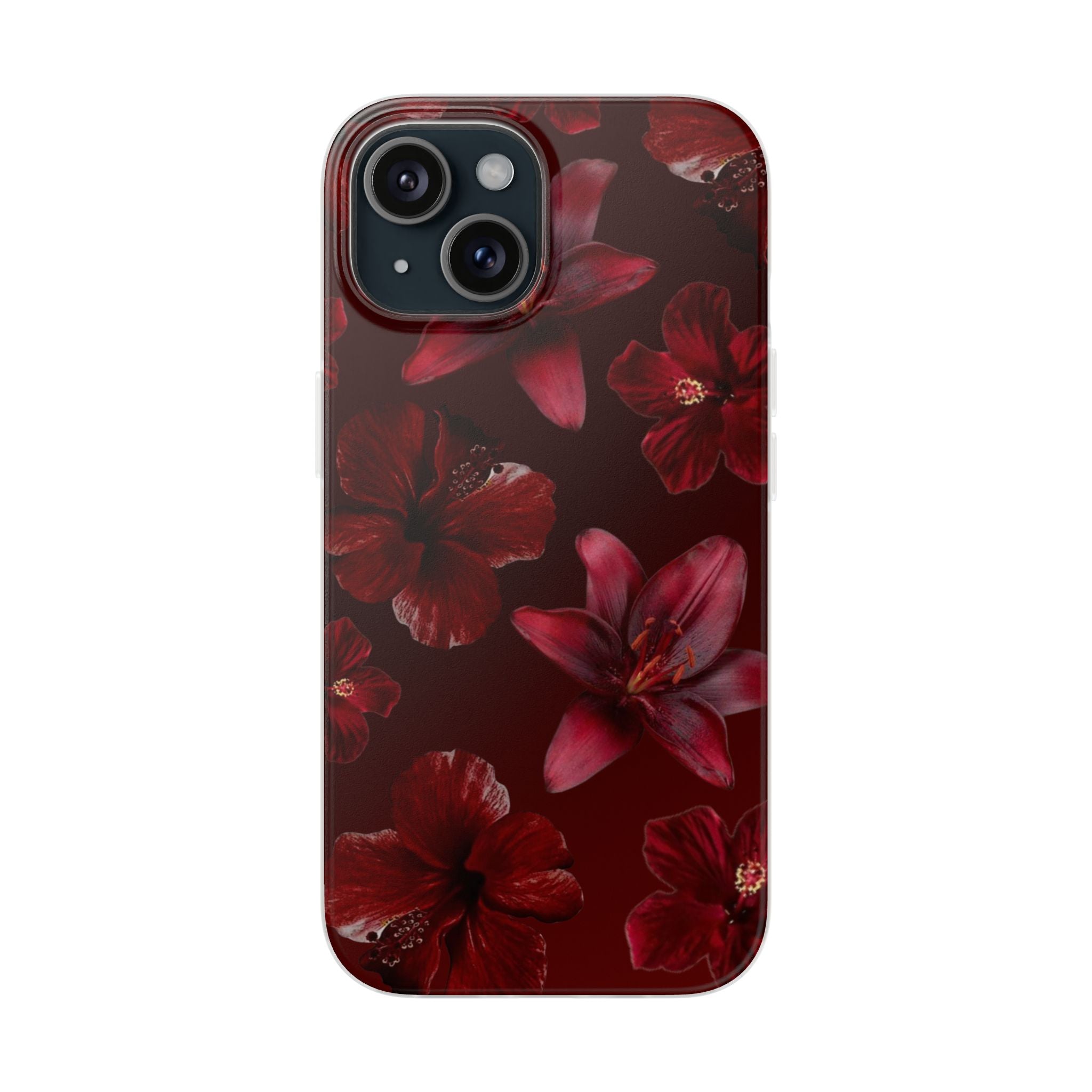 Red Floral Flexi Phone Case – Dark Burgundy Lily Pattern
