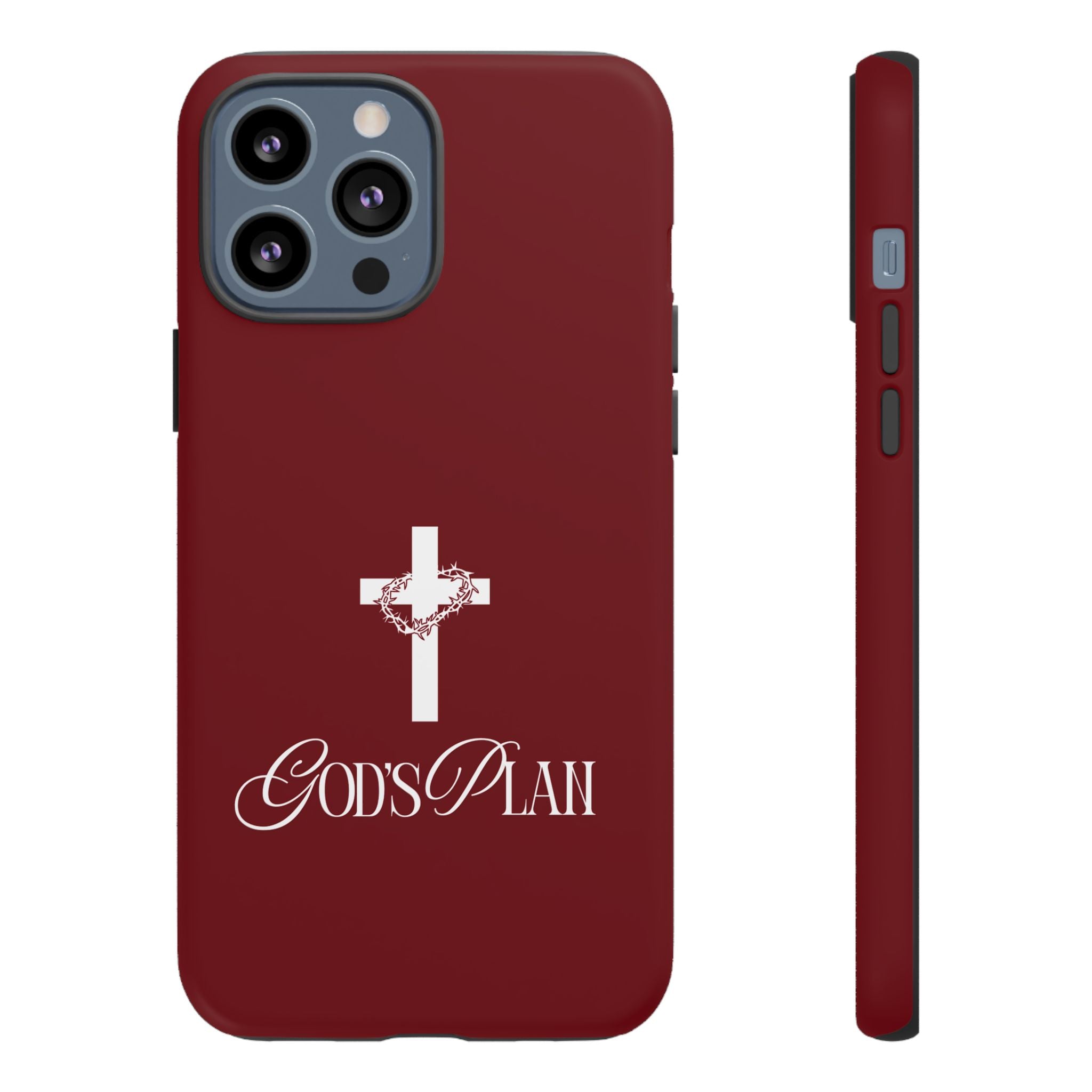 God's Plan — Christian Tough Phone Case | Cross Faith Burgundy Cover