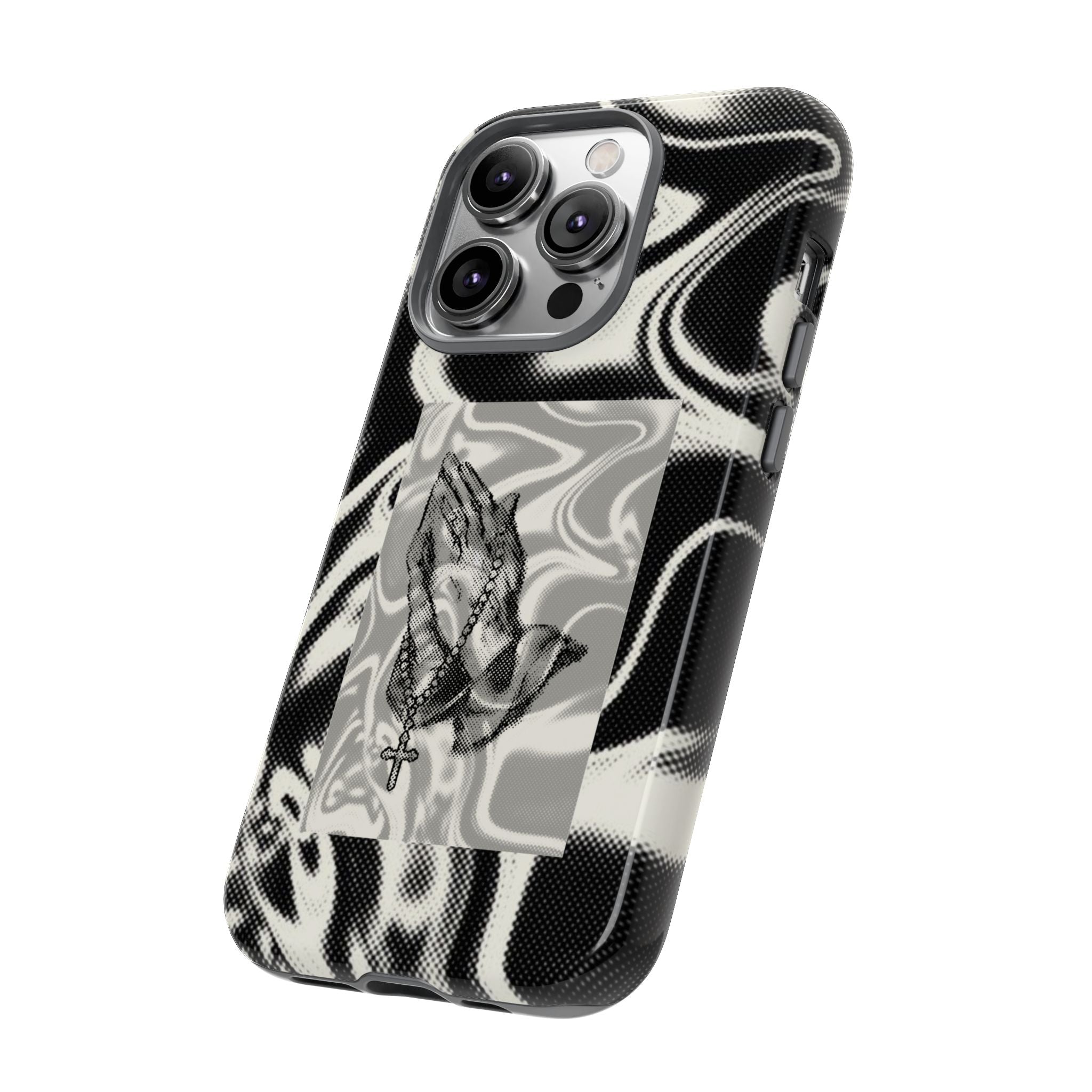 Praying Hands Phone Case – Black White Marble Spiritual Design