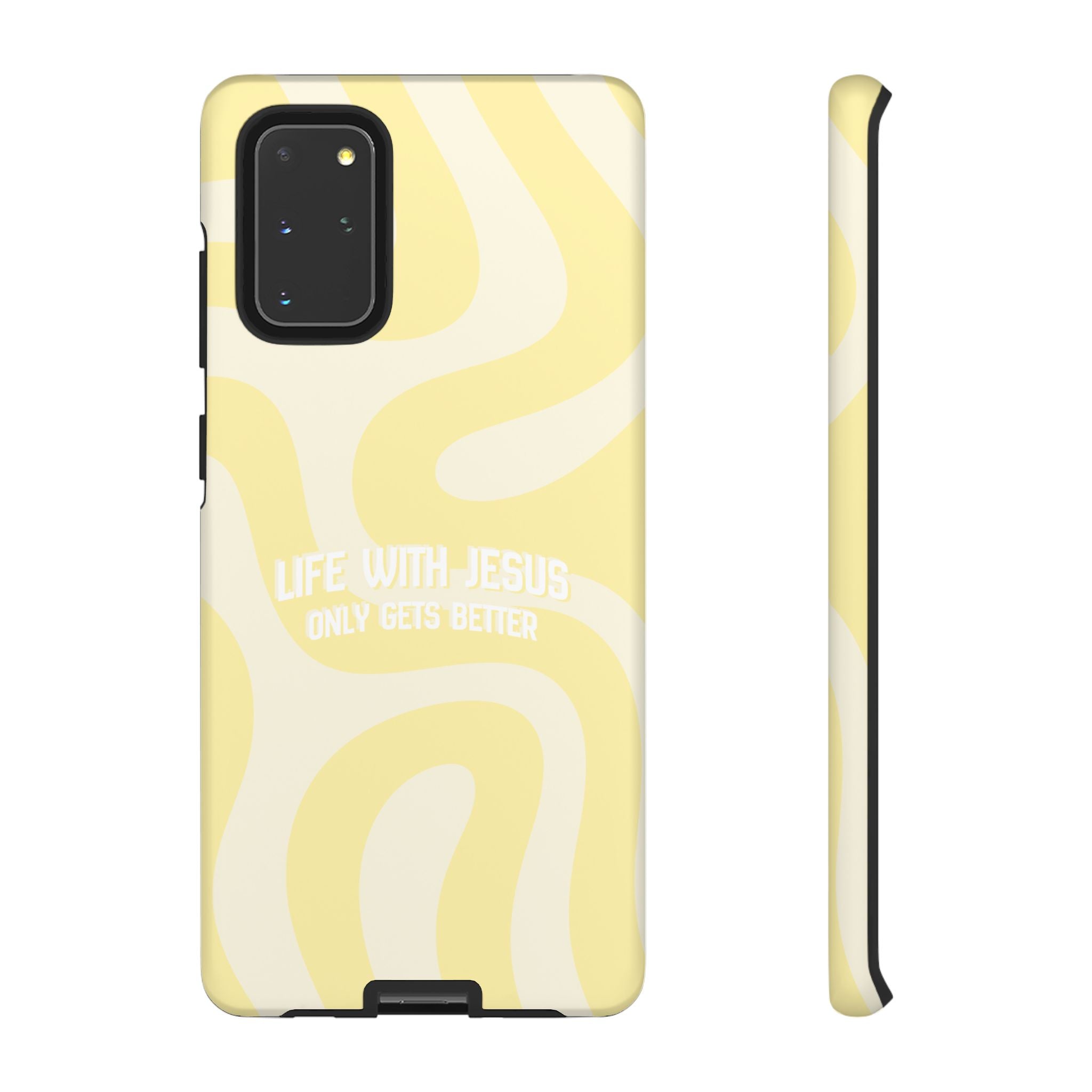 Yellow Swirl Phone Case - "Life With Jesus Only Gets Better" Christian iPhone Cover Tough Case