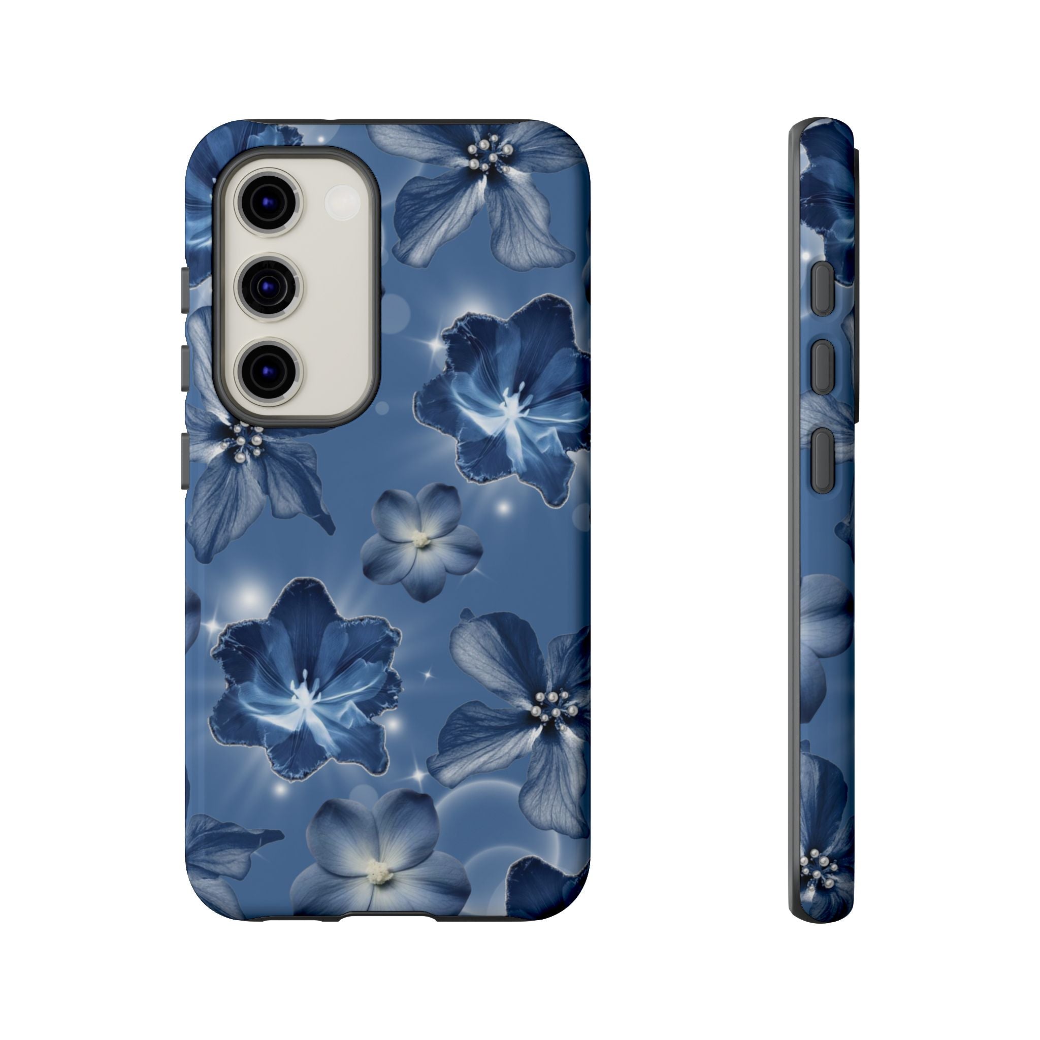Blue Floral Tough Phone Case — Protective Blossom Design