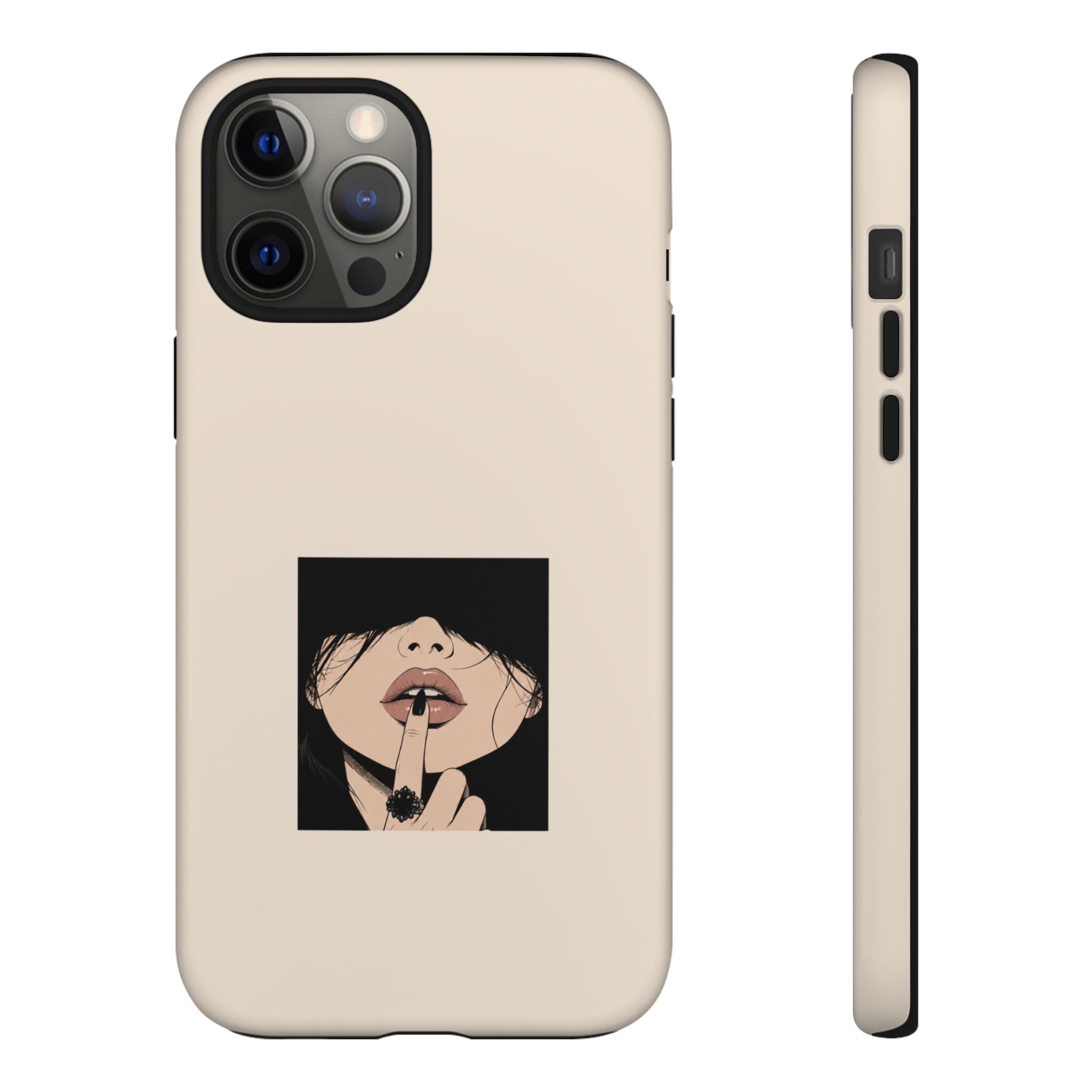 Minimal Anime Girl Shh Design, Edgy Aesthetic Protective Cover