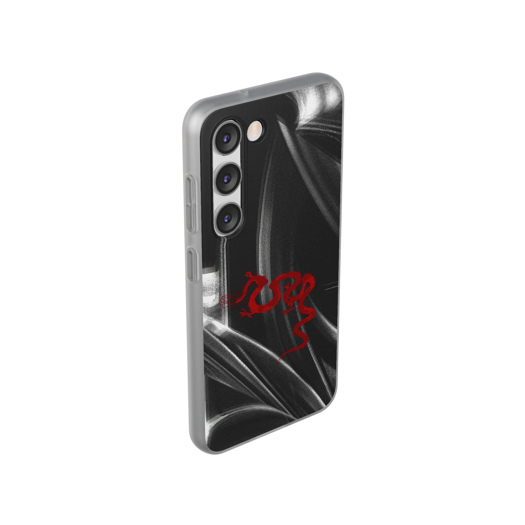 Flexi Phone Case — Black Smoke Background with Red Dragon