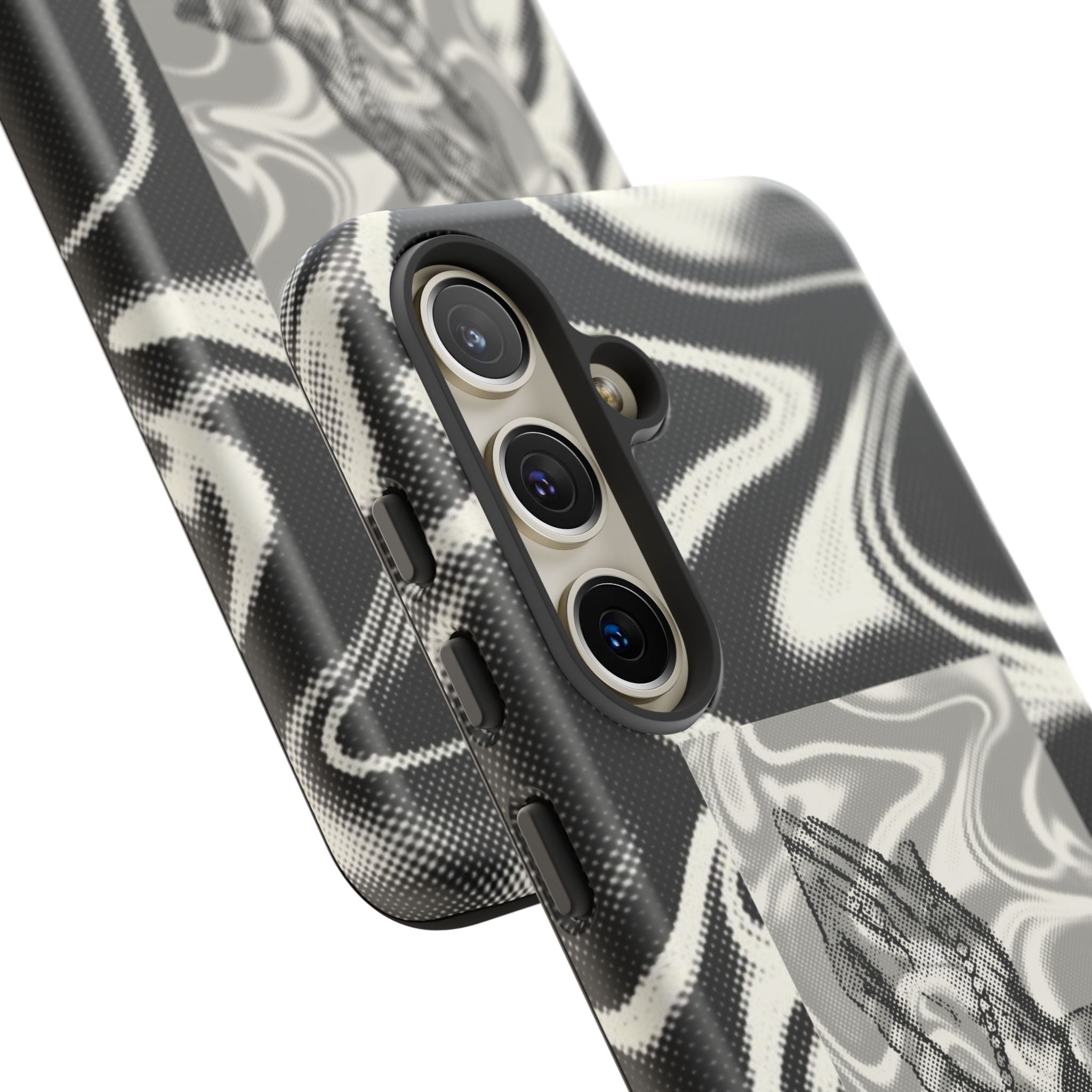 Praying Hands Phone Case – Black White Marble Spiritual Design
