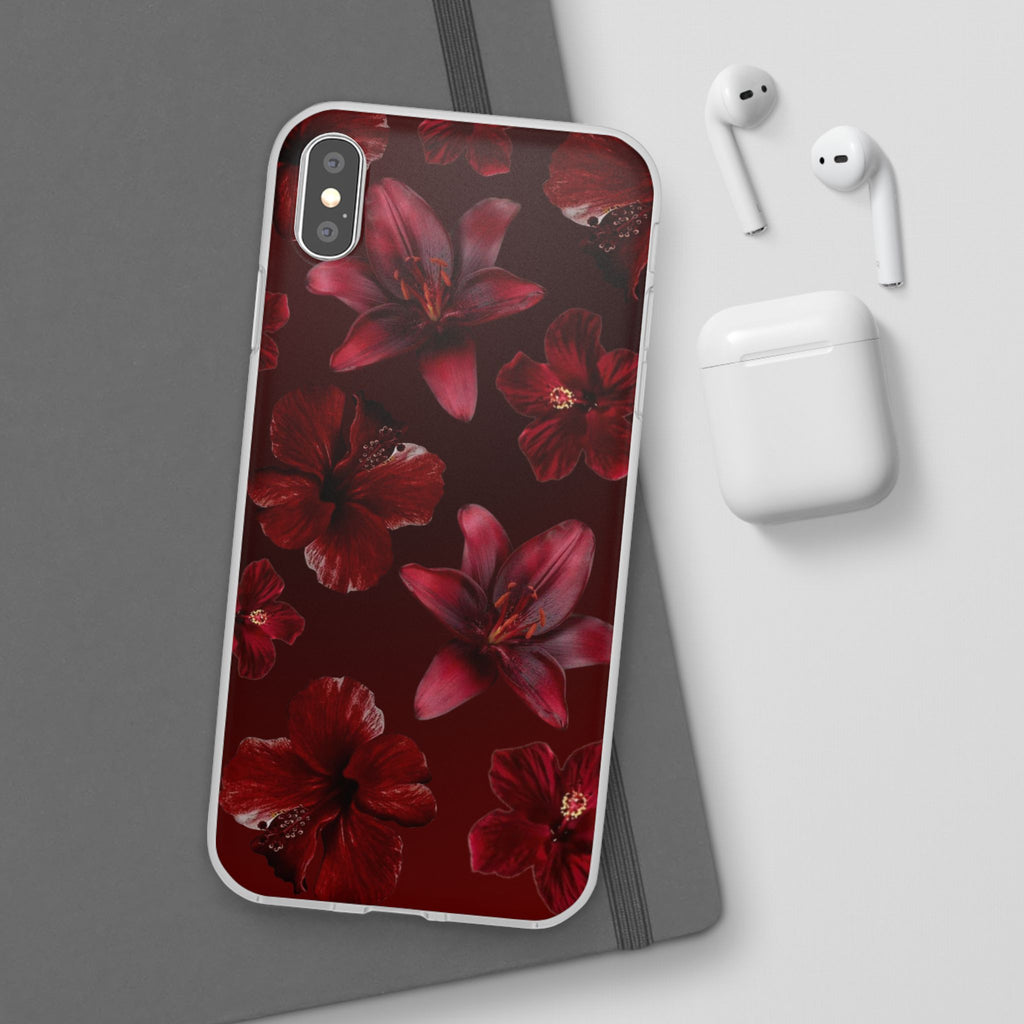 Red Floral Flexi Phone Case – Dark Burgundy Lily Pattern