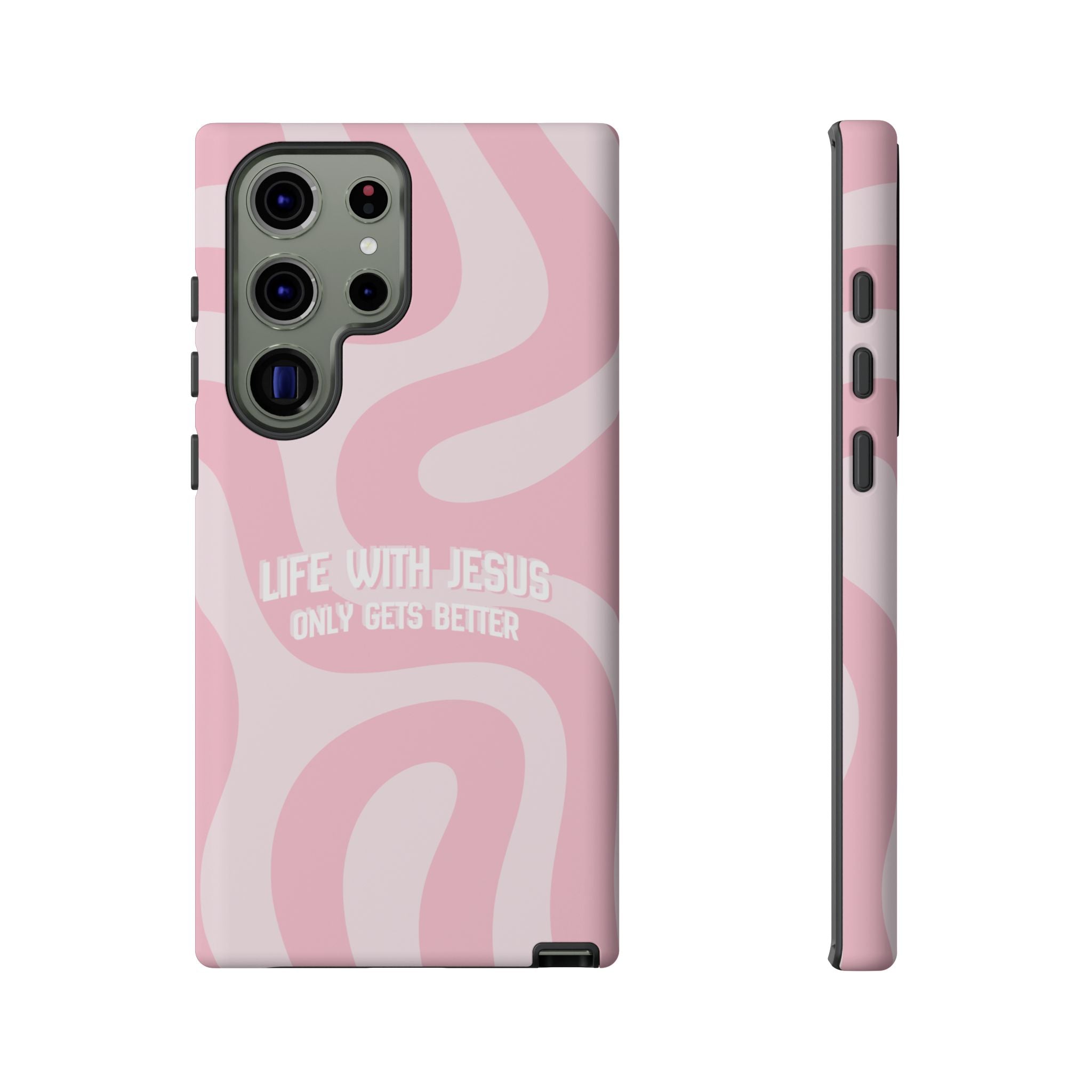 Pink Swirl Phone Case - "Life With Jesus Only Gets Better" Christian iPhone Cover