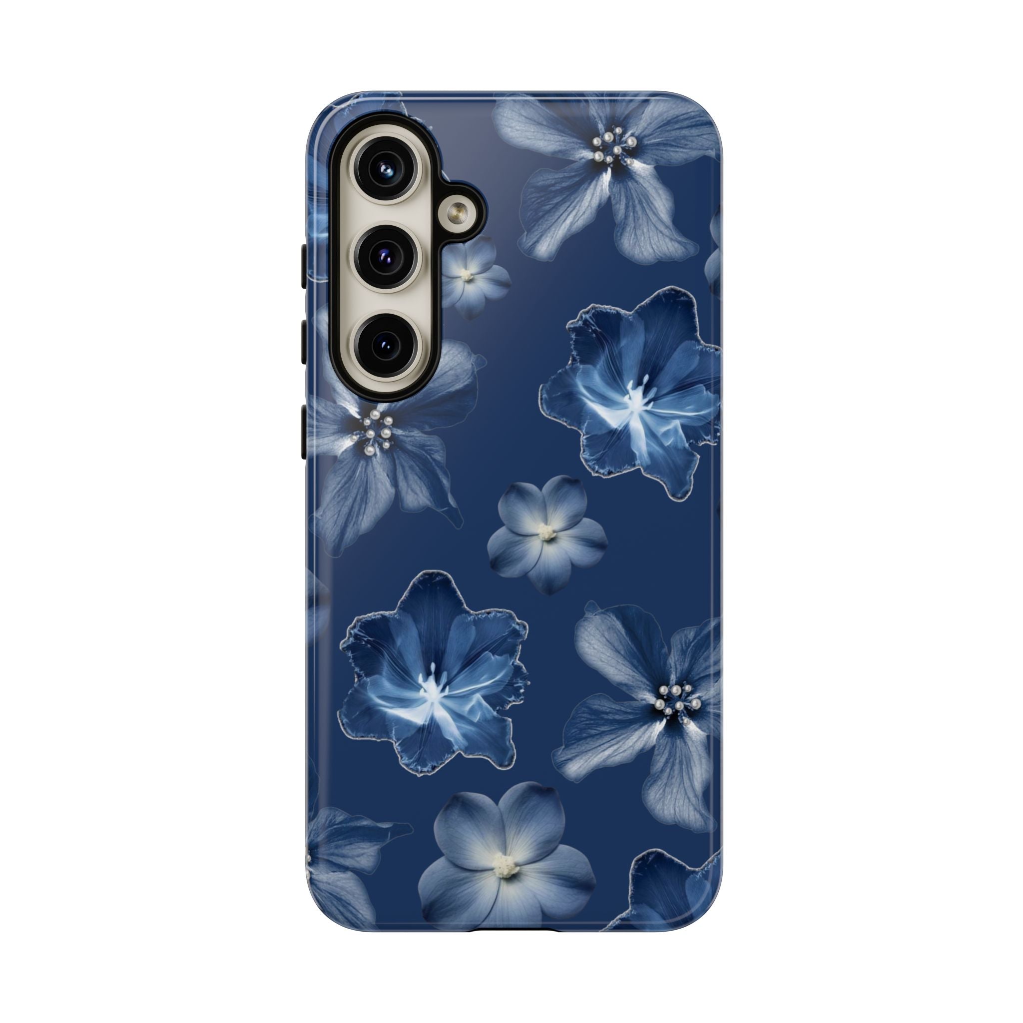 Navy Floral Tough Phone Case — Blue Bloom Protective Cover