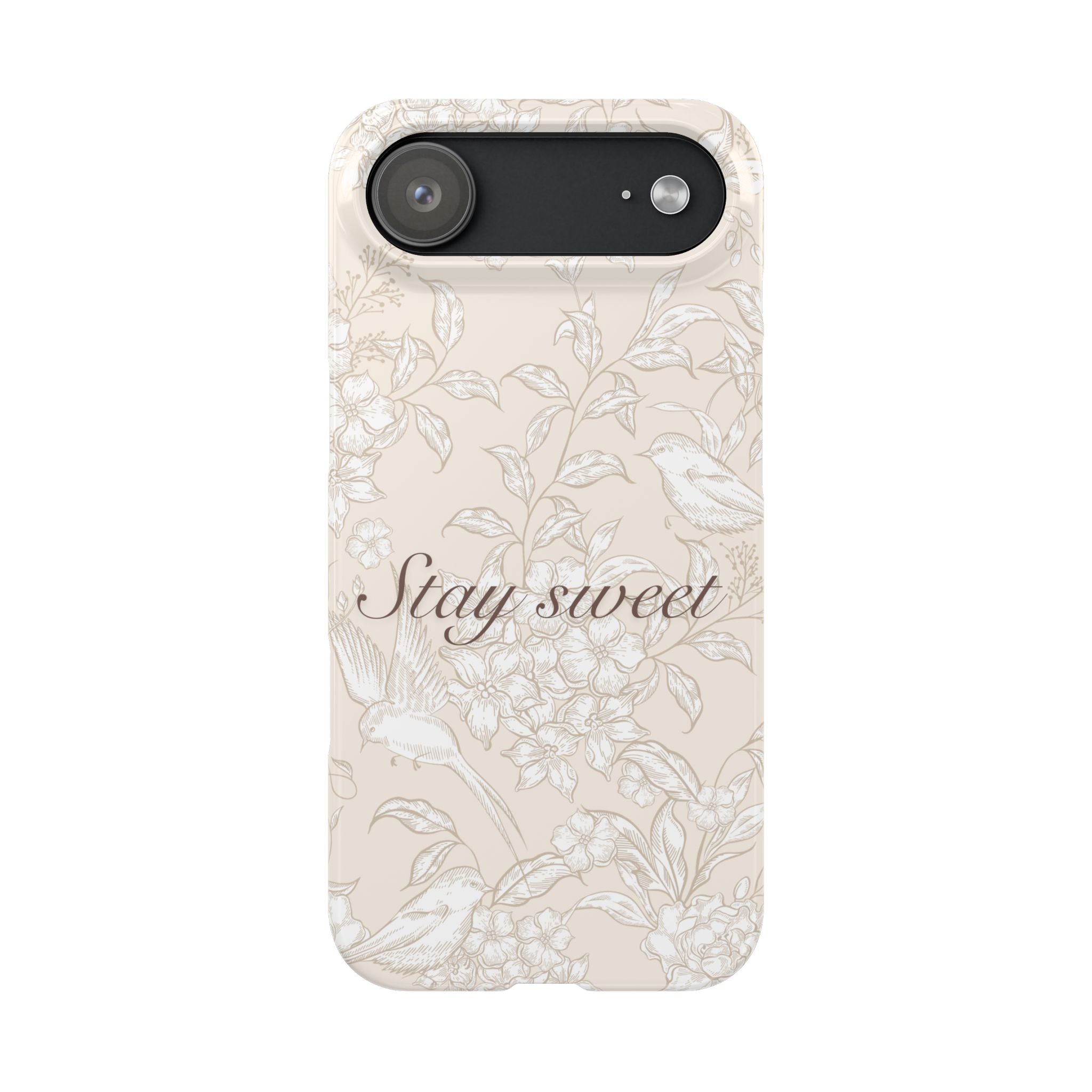 Stay Sweet Floral Slim Phone Case — Beige Bird & Blossom Protective Cover