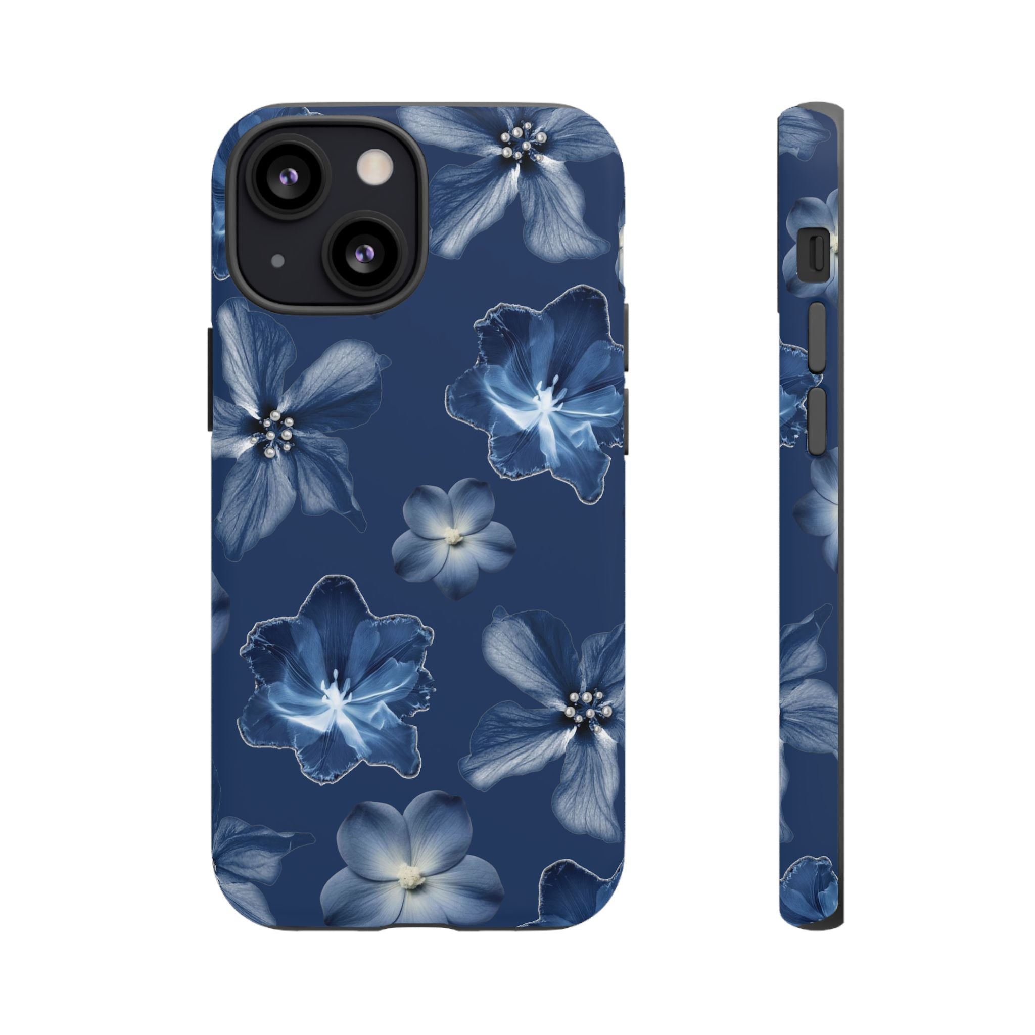 Navy Floral Tough Phone Case — Blue Bloom Protective Cover