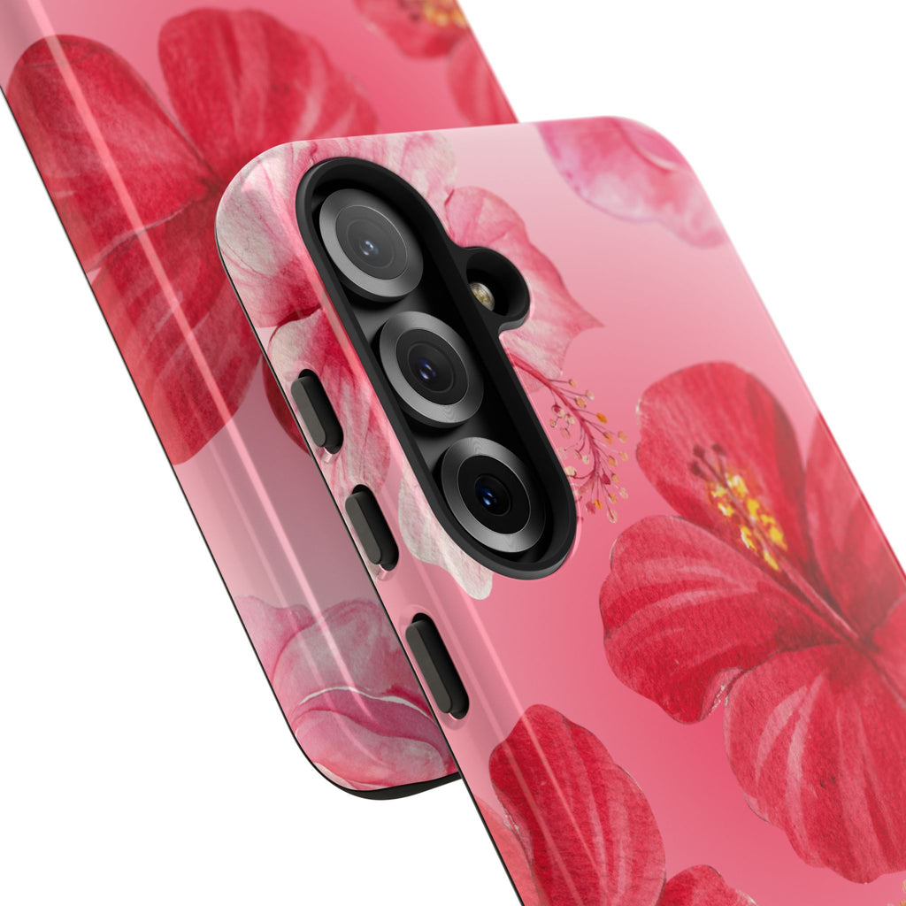 Hibiscus Pink Tough Phone Case — Floral Tropical Protective Cover