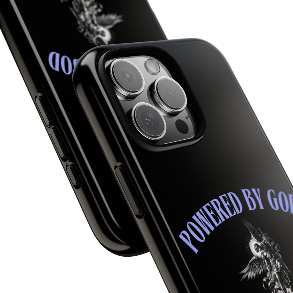Phone Case — "Powered by God" Black Protective Case with Angelic Skull Design