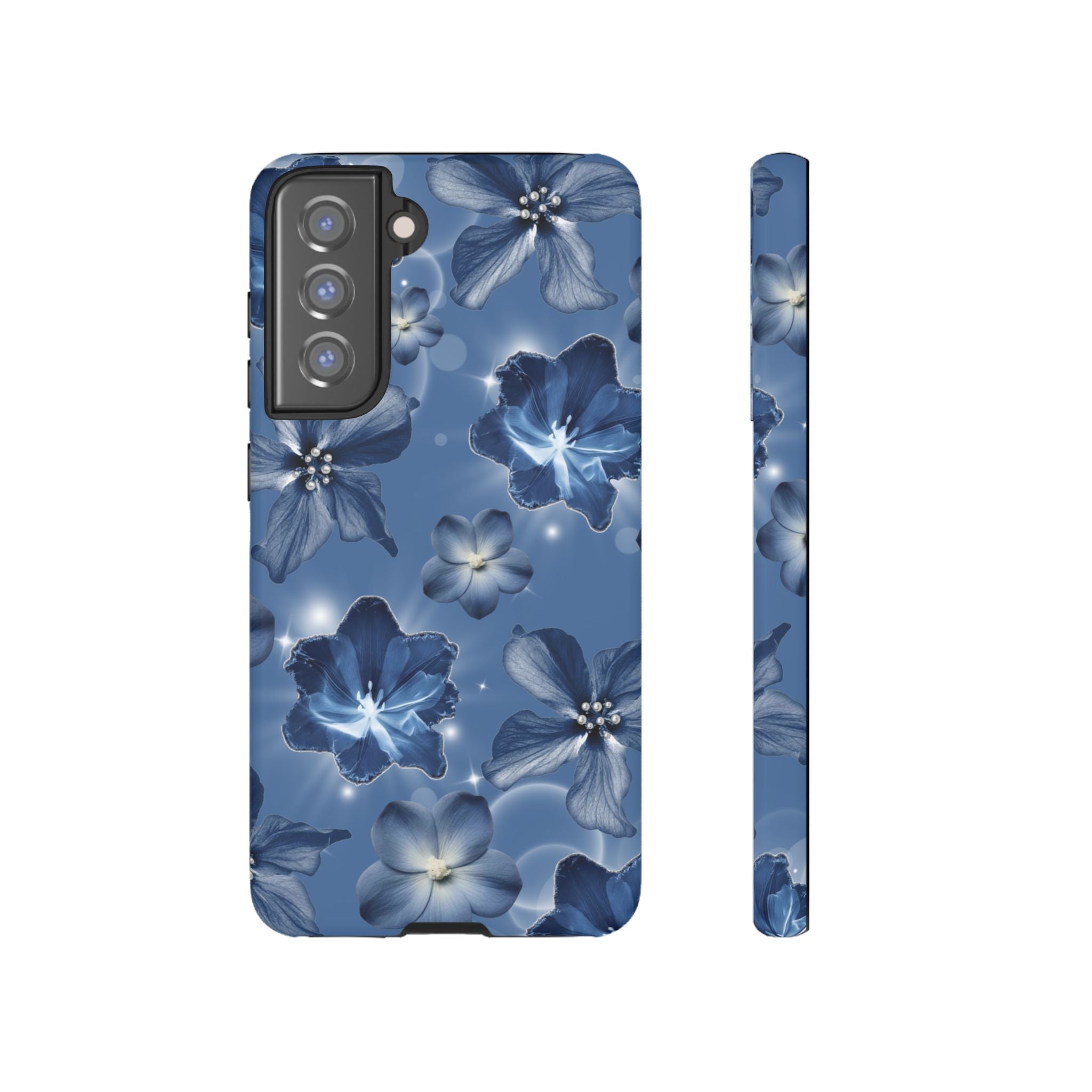 Blue Floral Tough Phone Case — Protective Blossom Design