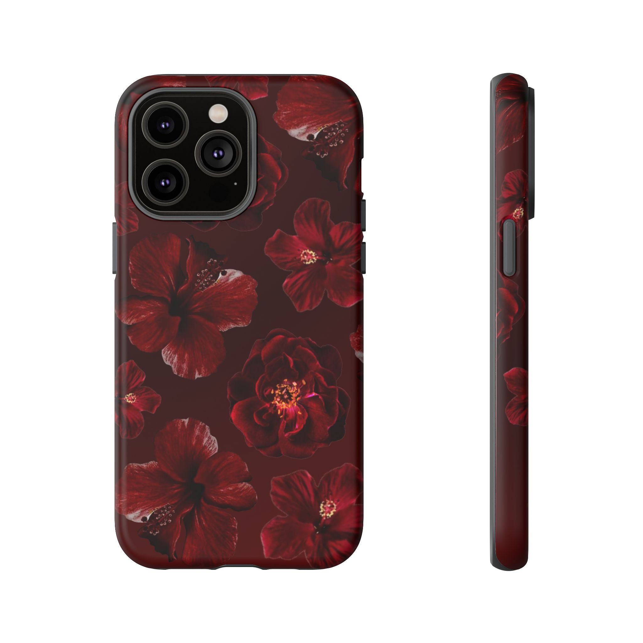 Dark Red Floral Phone Case – Protective Tough Case with Burgundy Roses