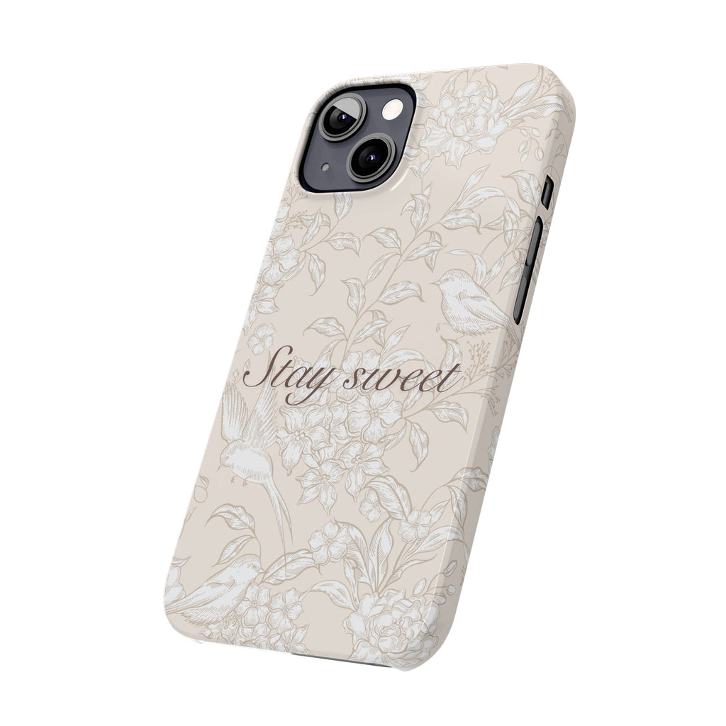 Stay Sweet Floral Slim Phone Case — Beige Bird & Blossom Protective Cover