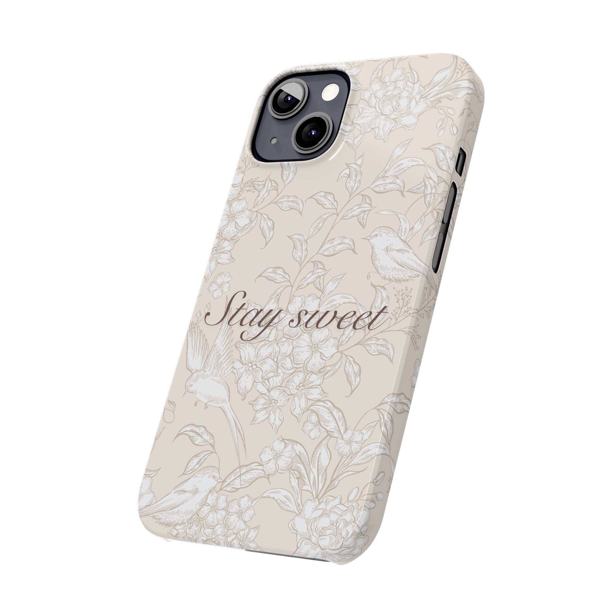 Stay Sweet Floral Slim Phone Case — Beige Bird & Blossom Protective Cover