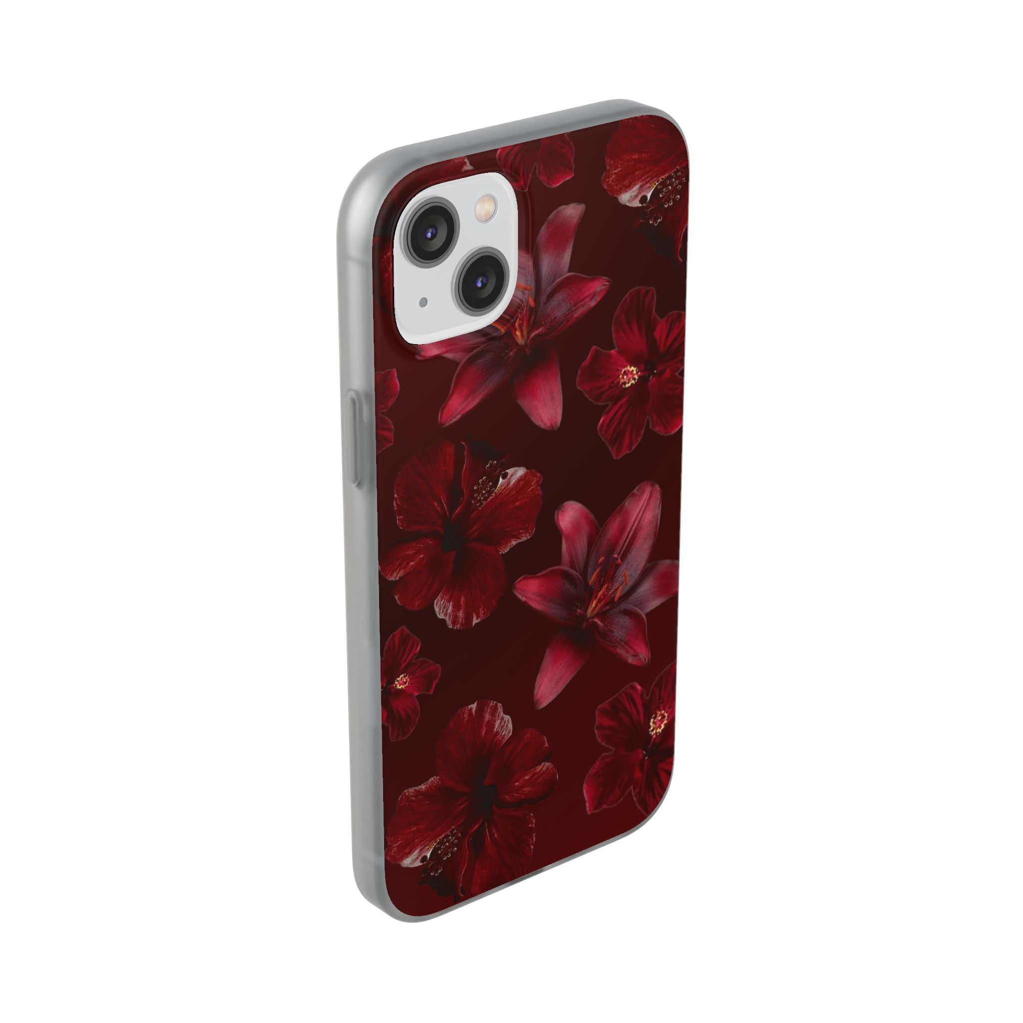 Red Floral Flexi Phone Case – Dark Burgundy Lily Pattern