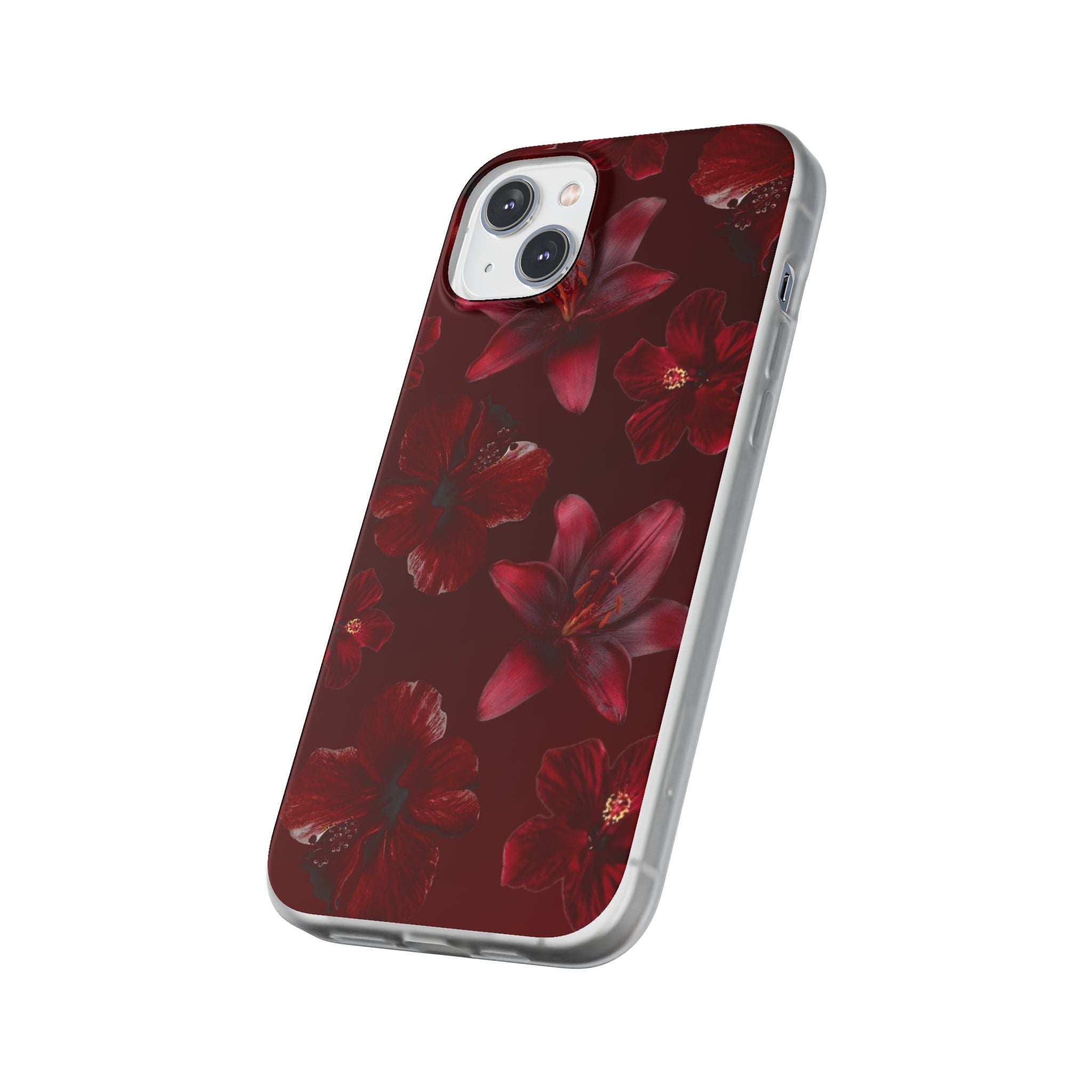 Red Floral Flexi Phone Case – Dark Burgundy Lily Pattern