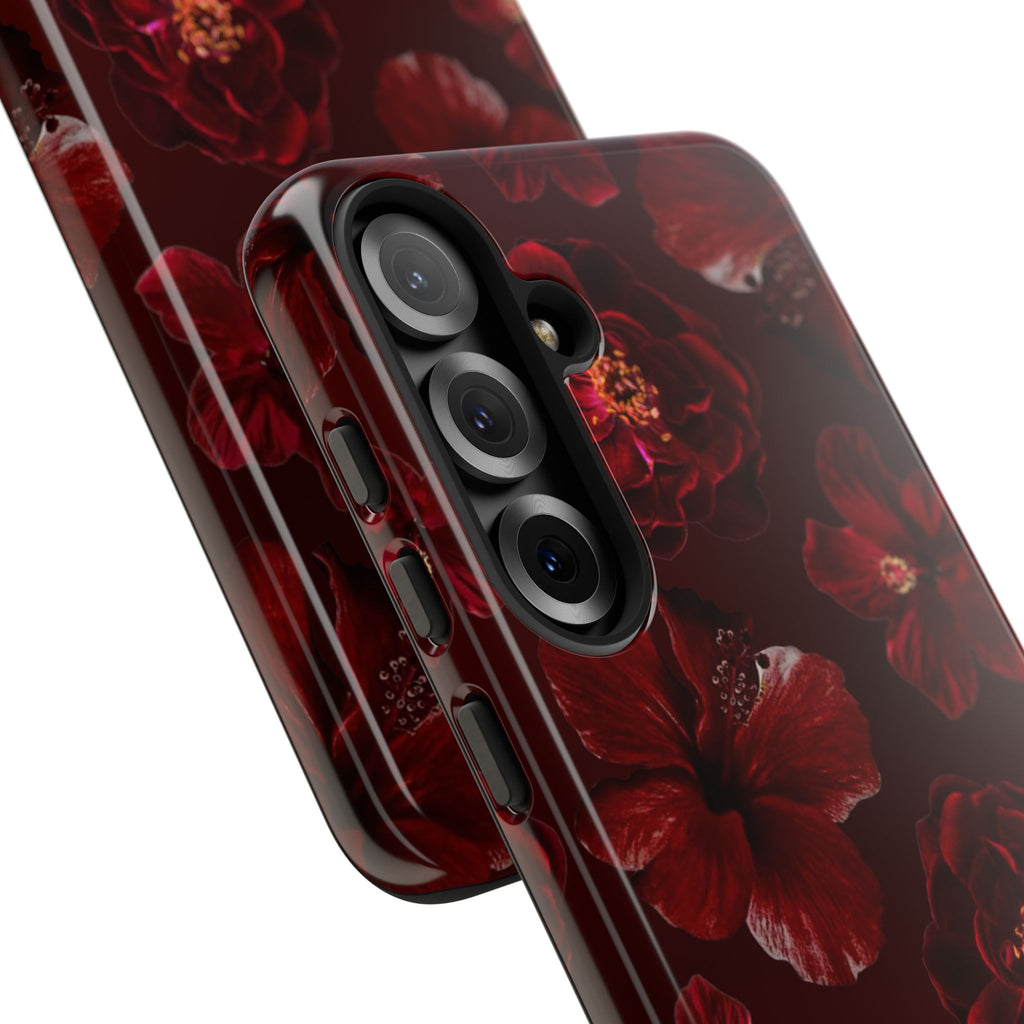 Dark Red Floral Phone Case – Protective Tough Case with Burgundy Roses