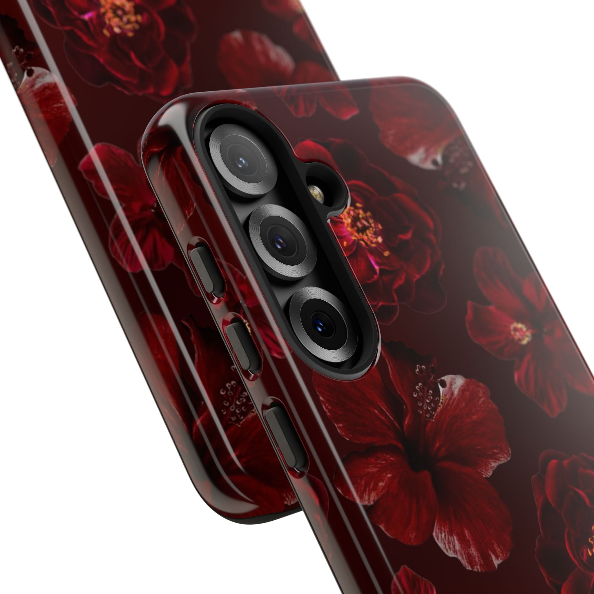Dark Red Floral Phone Case – Protective Tough Case with Burgundy Roses
