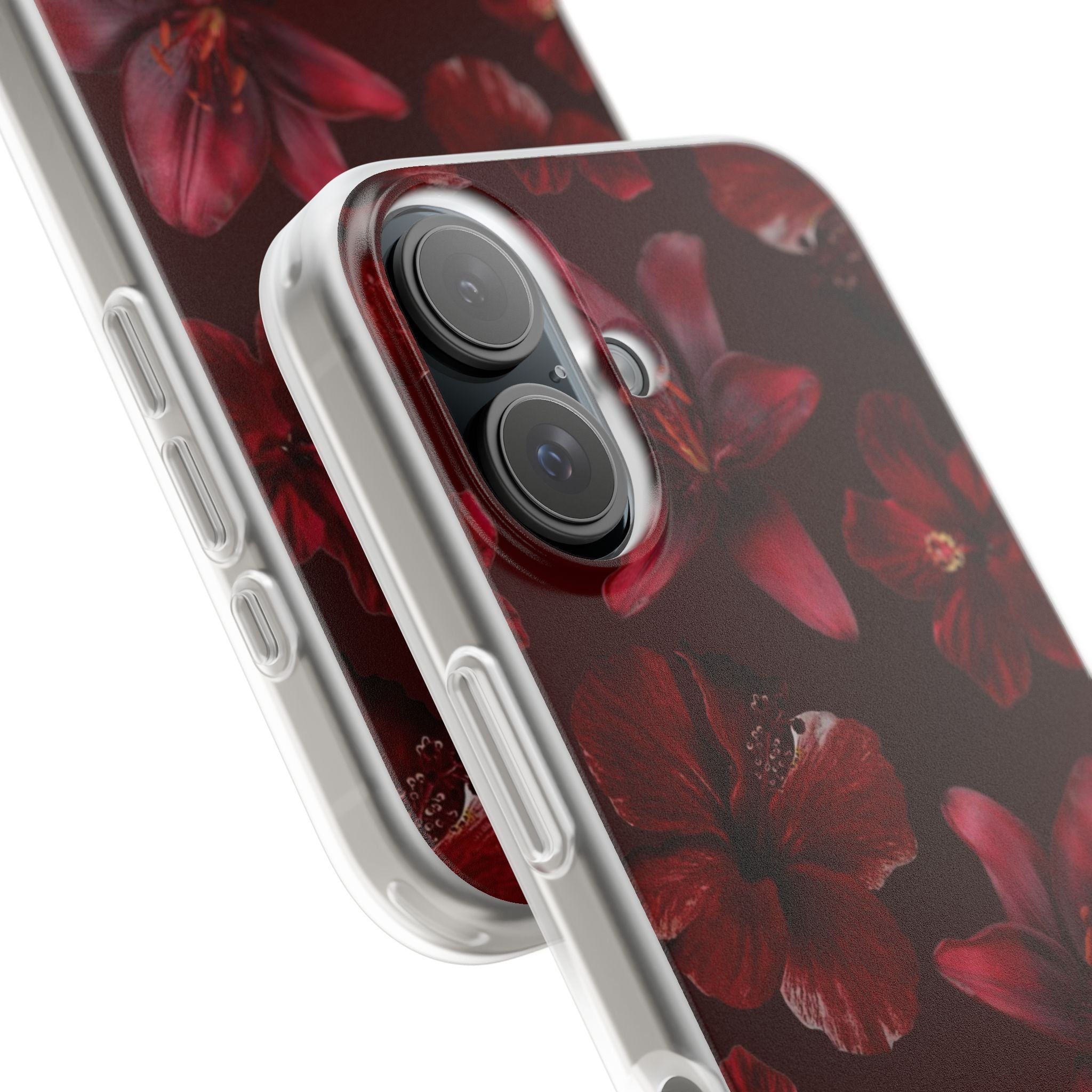 Red Floral Flexi Phone Case – Dark Burgundy Lily Pattern