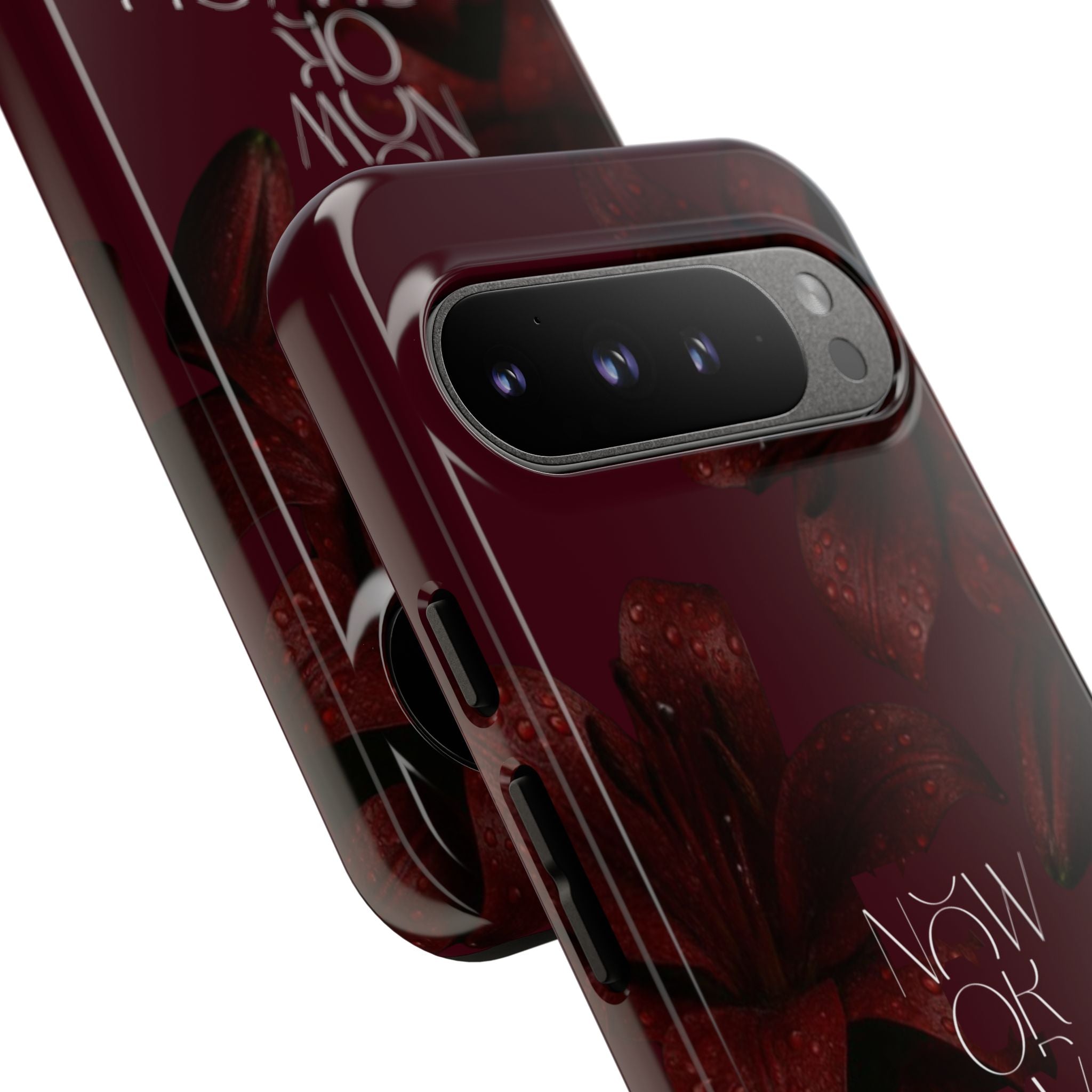 Tough Cases – Burgundy Floral “Now or Never” Protective Phone Case