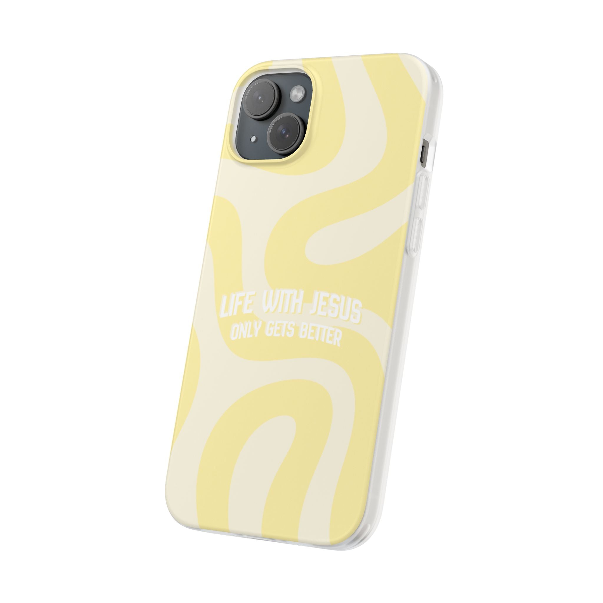 Christian Phone Case - "Life With Jesus Only Gets Better" Yellow Swirl Flexi Case