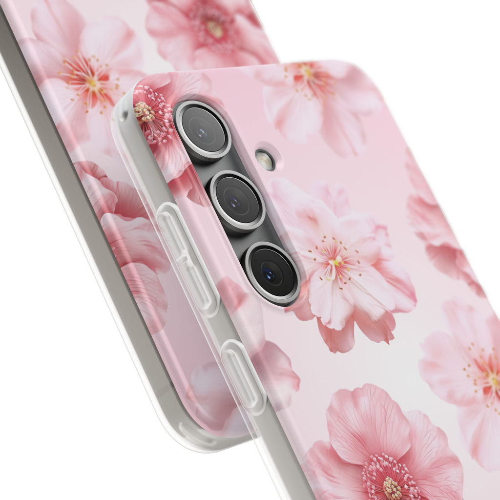 Pink Cherry Blossom Phone Case — Floral Slim Flexi Case for iPhone