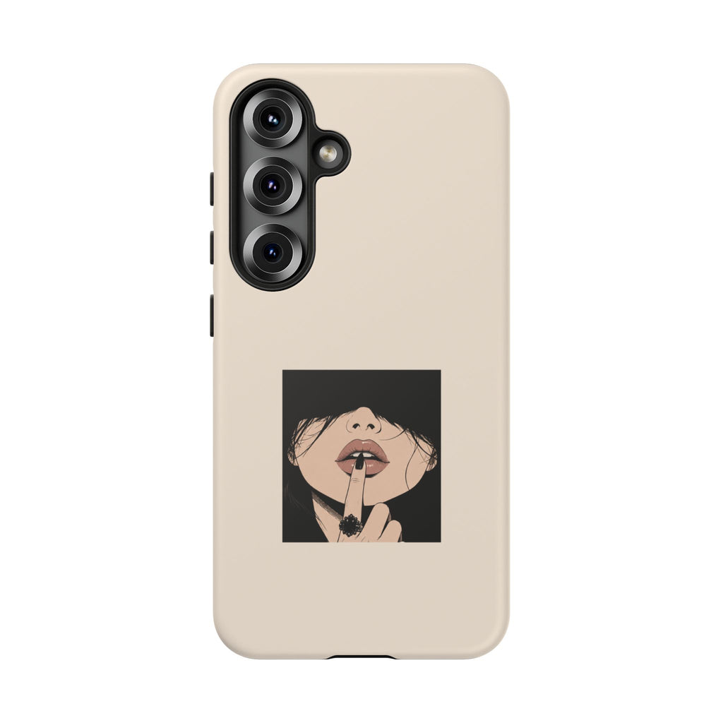 Minimal Anime Girl Shh Design, Edgy Aesthetic Protective Cover