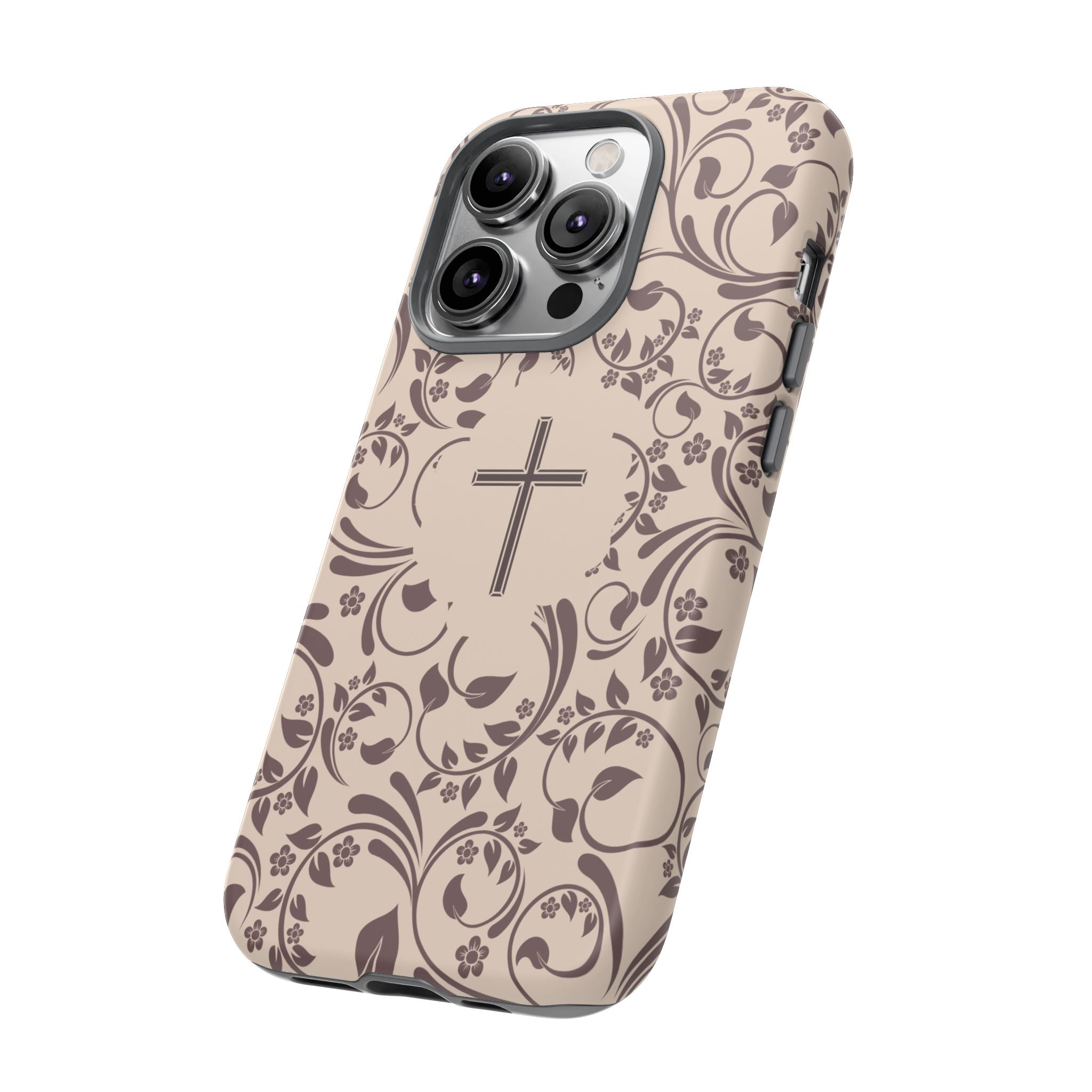 Christian Cross Floral Phone Case — Elegant Religious Protective Cover