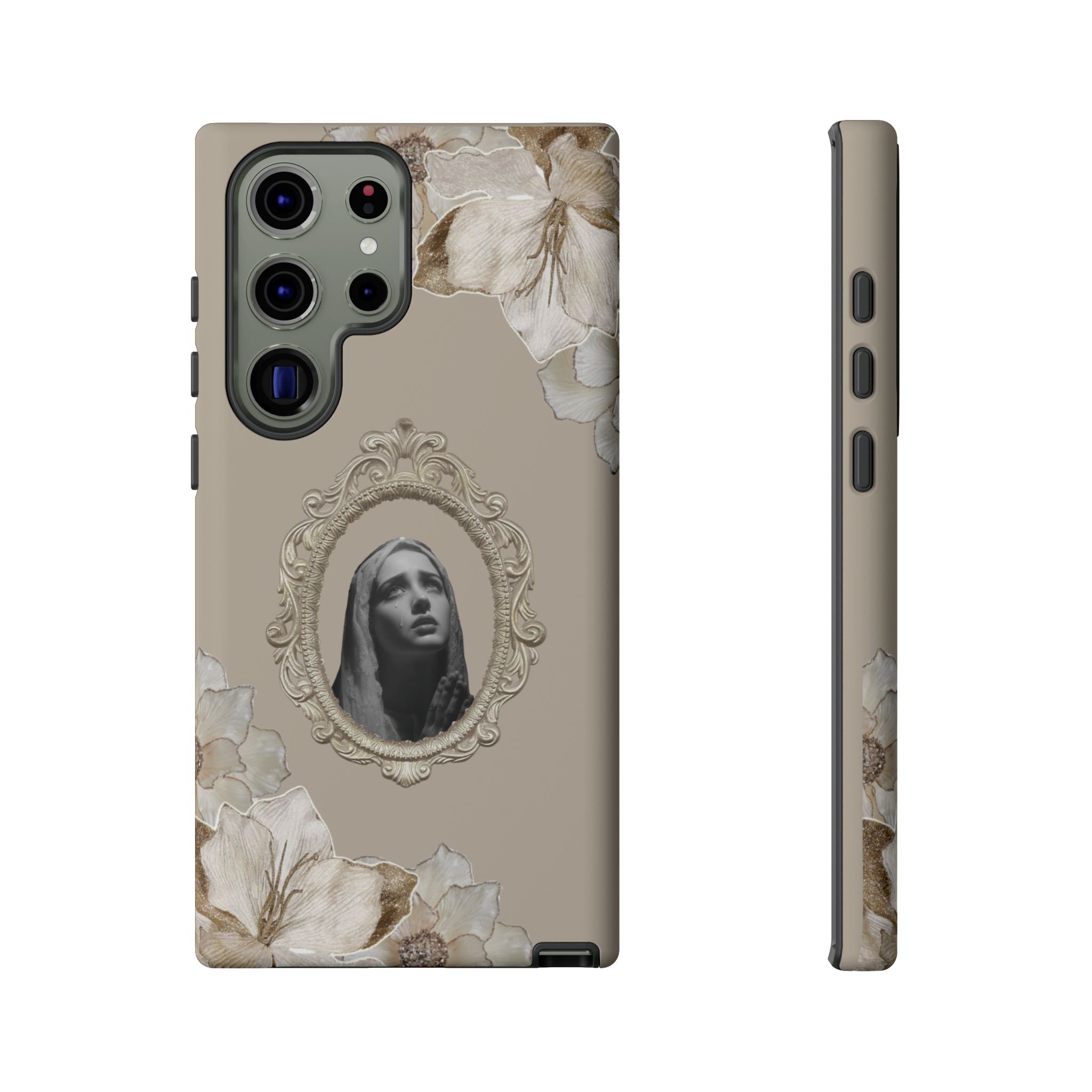 Vintage Floral Phone Case with Sacred Madonna Portrait