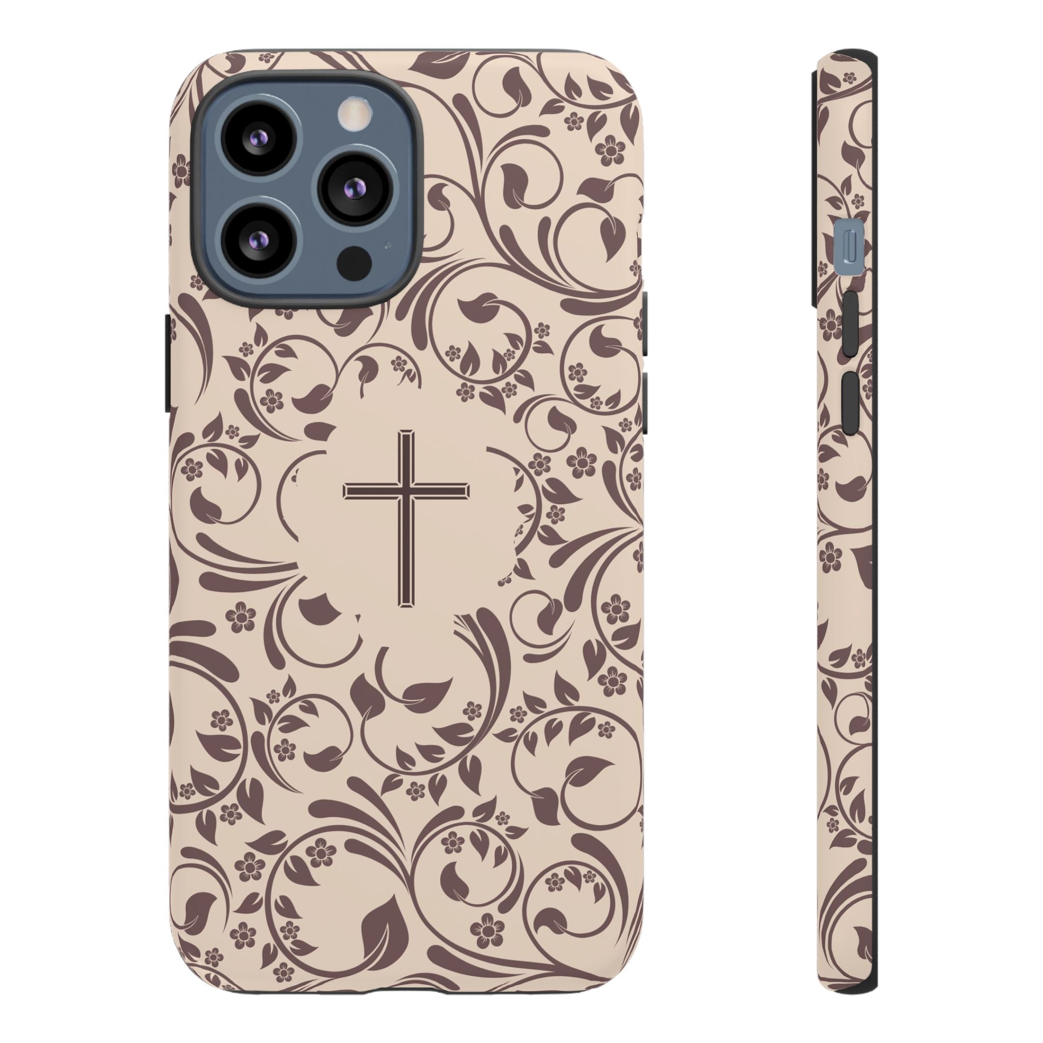 Christian Cross Floral Phone Case — Elegant Religious Protective Cover