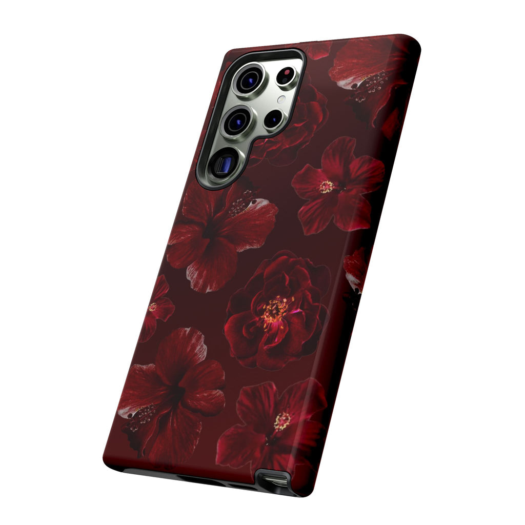 Dark Red Floral Phone Case – Protective Tough Case with Burgundy Roses