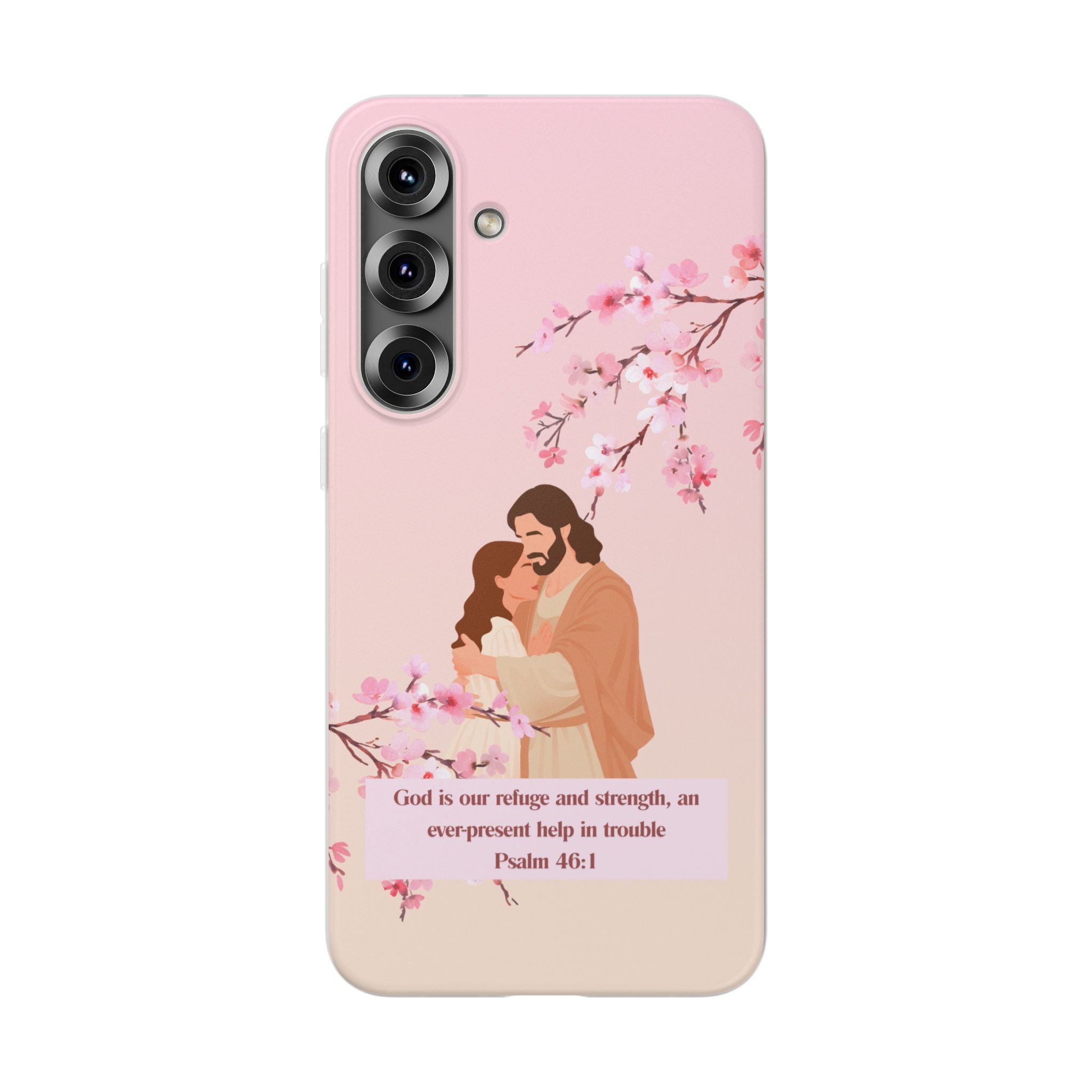 God Is Our Refuge – Psalm 46:1 Cherry Blossom Christian Flexi Phone Case