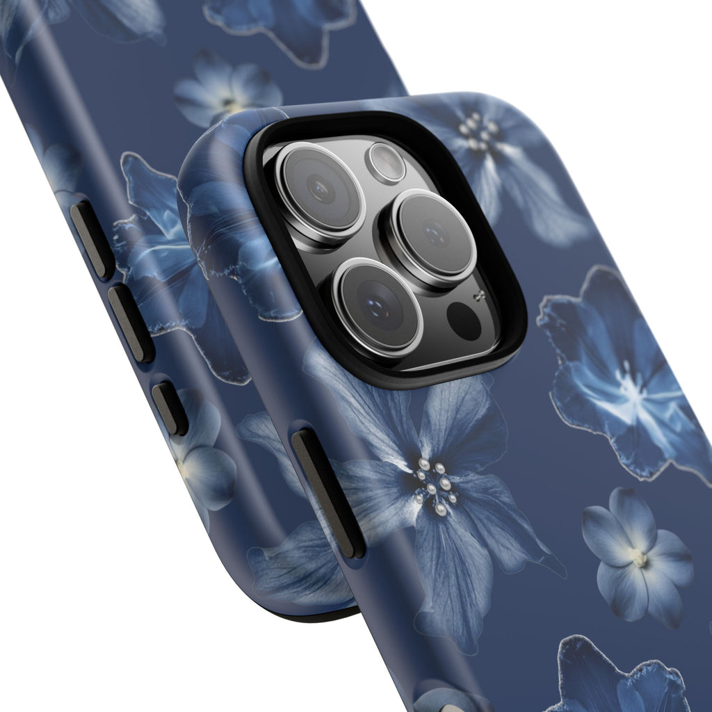 Navy Floral Tough Phone Case — Blue Bloom Protective Cover