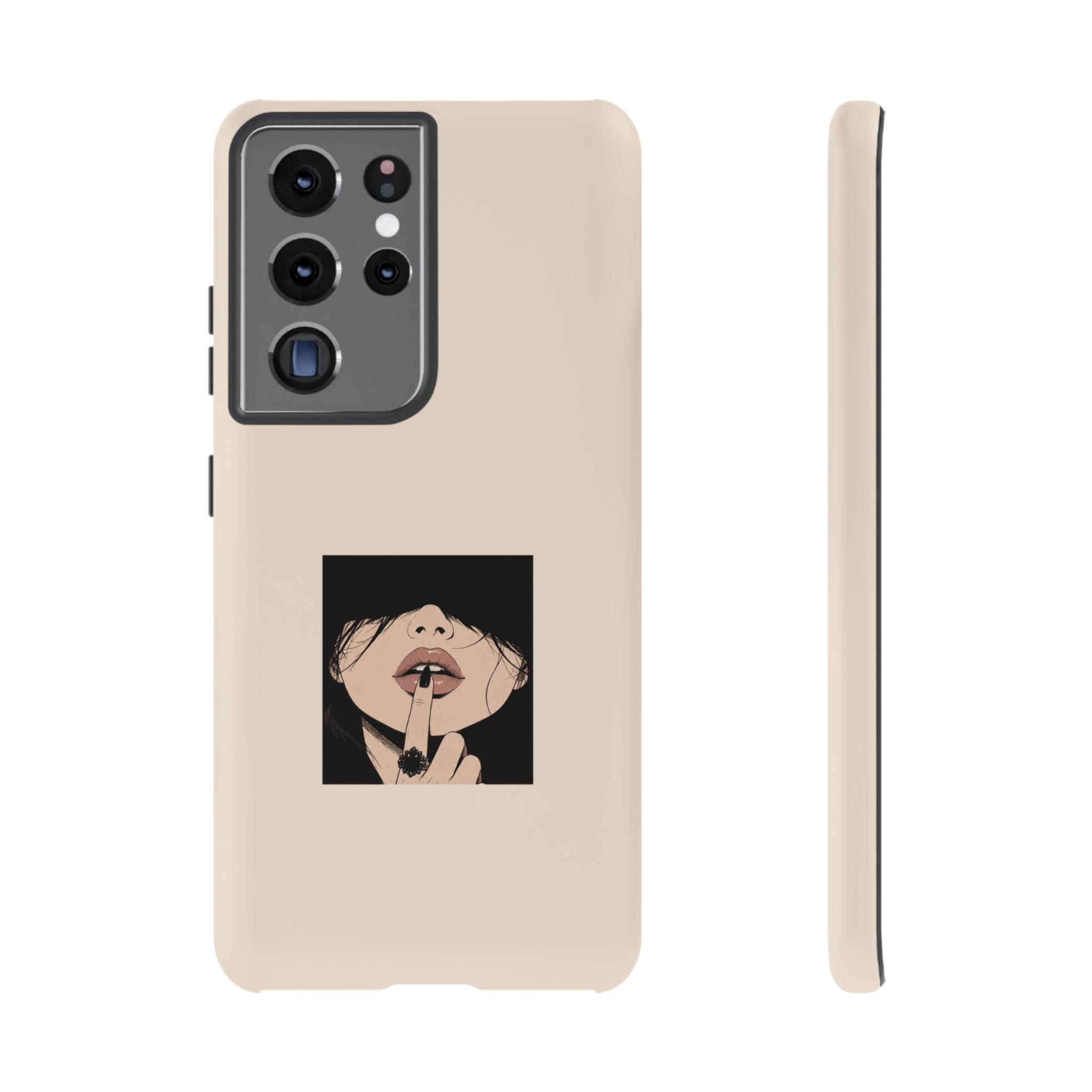Minimal Anime Girl Shh Design, Edgy Aesthetic Protective Cover