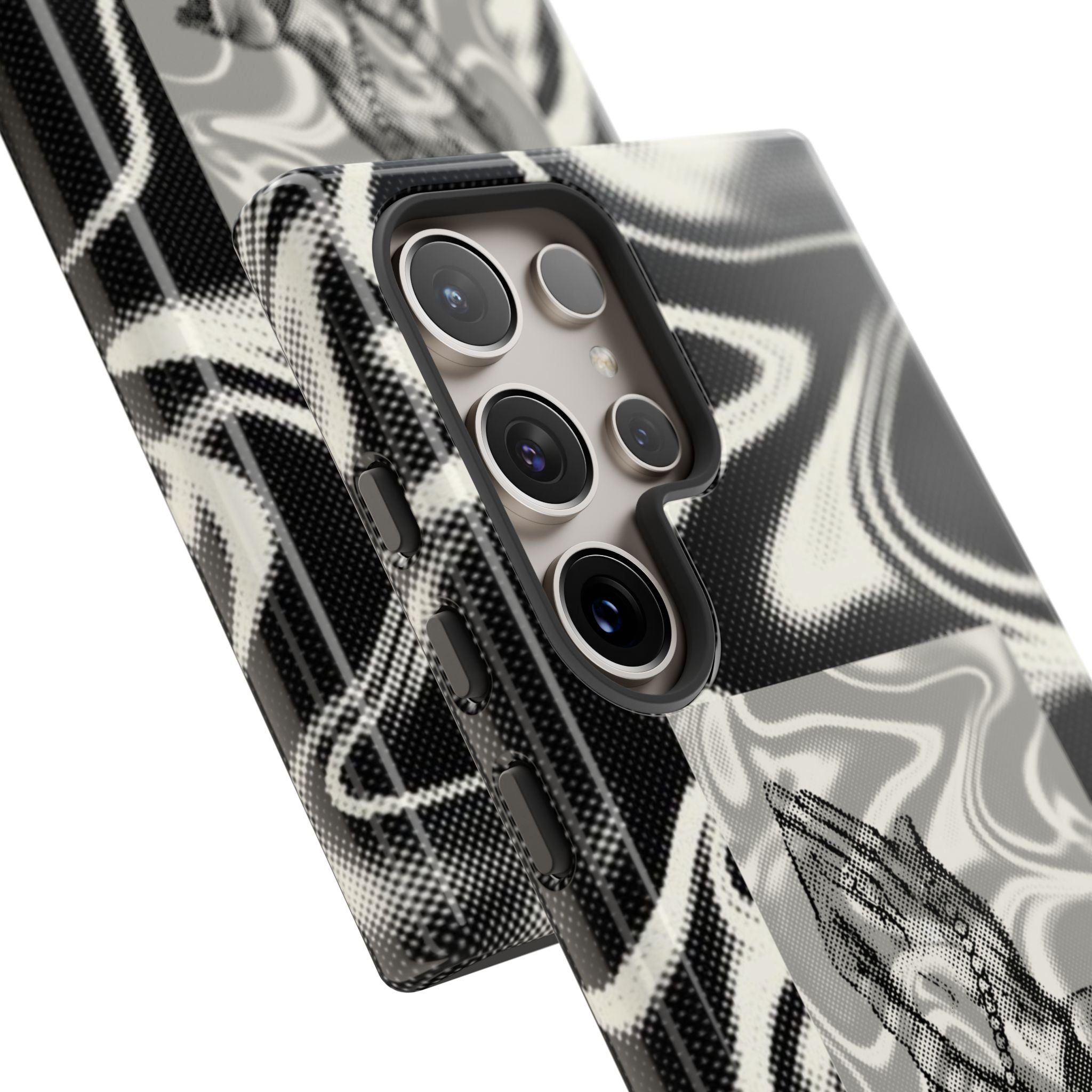Praying Hands Phone Case – Black White Marble Spiritual Design