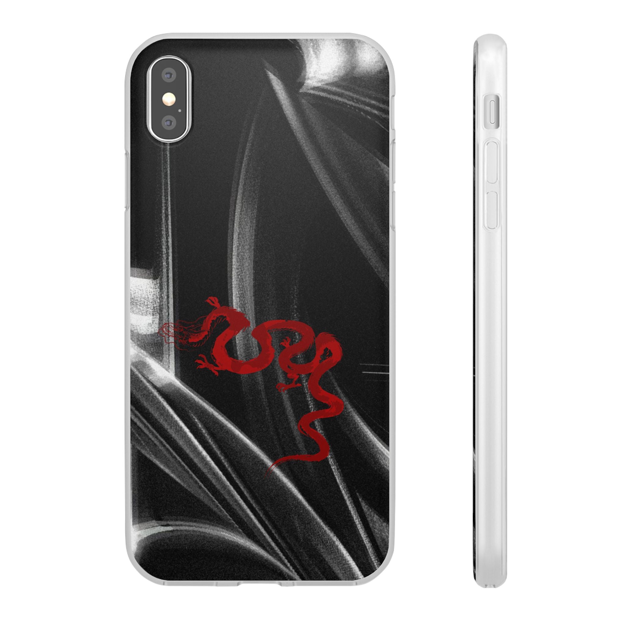 Flexi Phone Case — Black Smoke Background with Red Dragon