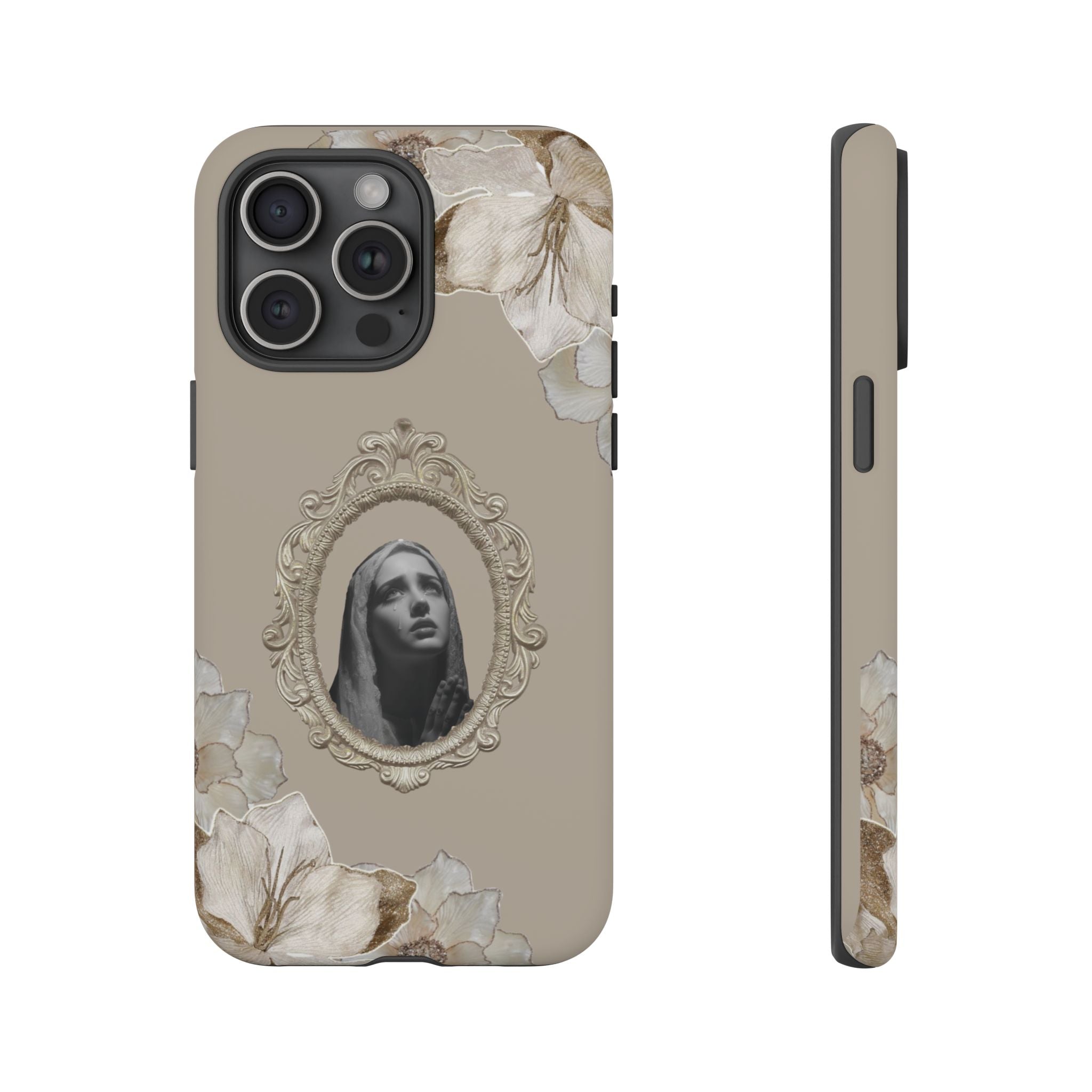 Vintage Floral Phone Case with Sacred Madonna Portrait