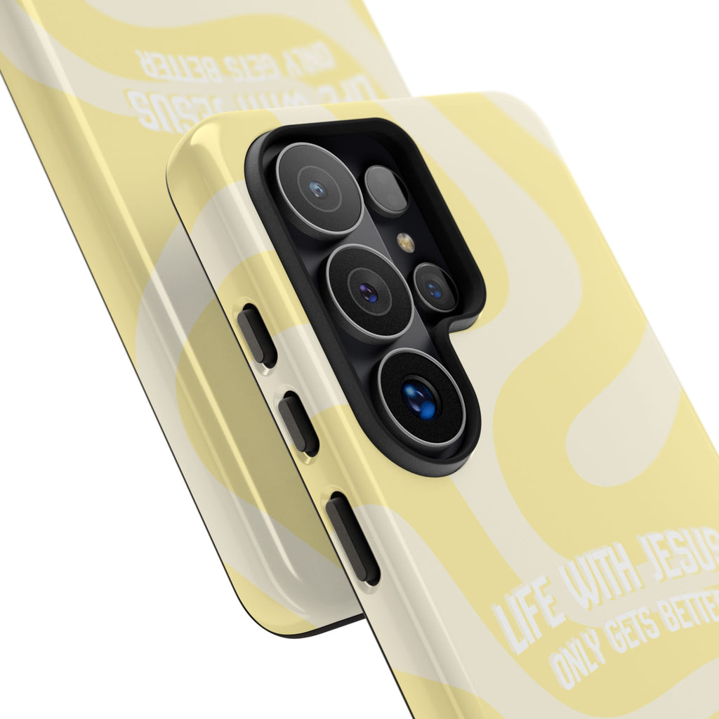 Yellow Swirl Phone Case - "Life With Jesus Only Gets Better" Christian iPhone Cover Tough Case