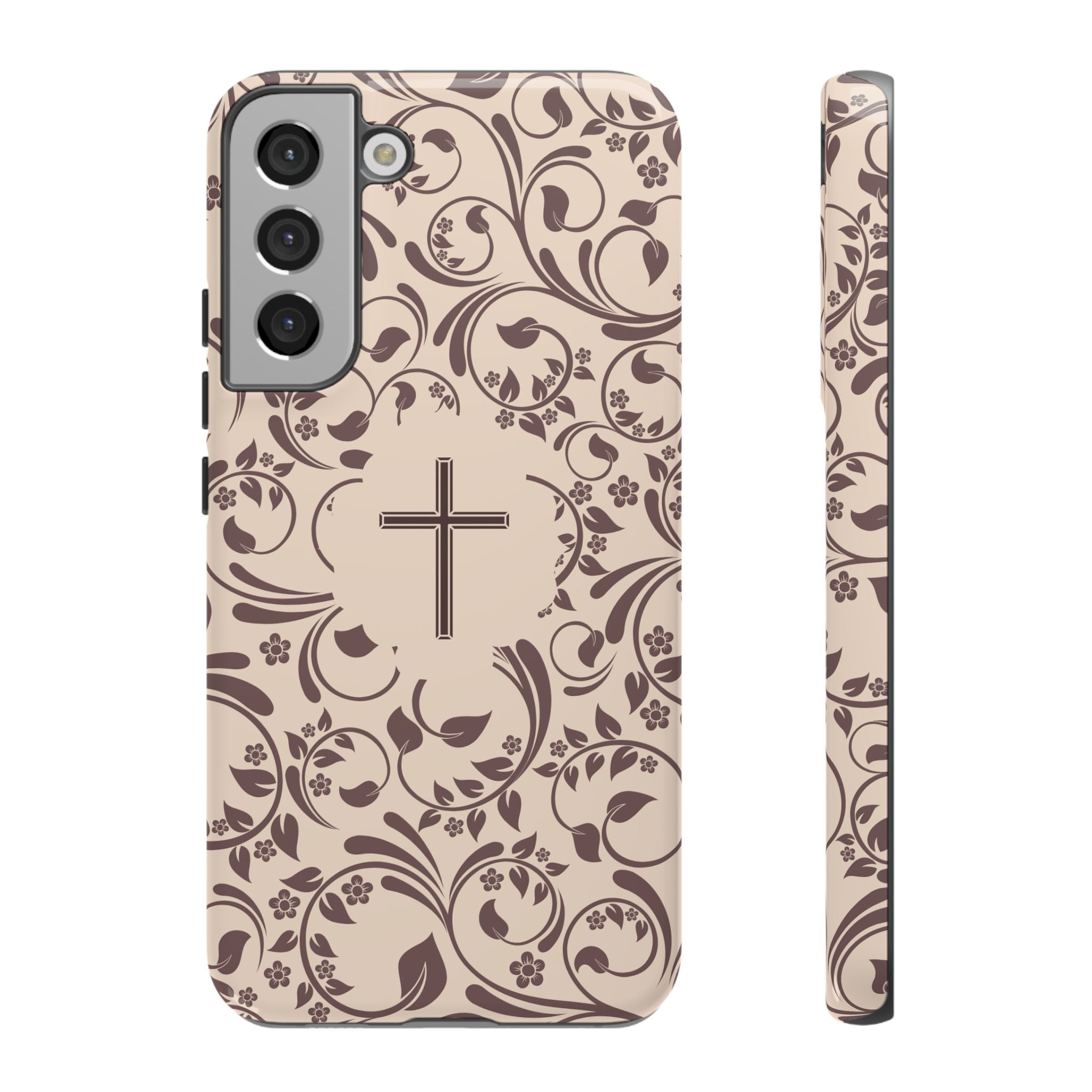 Christian Cross Floral Phone Case — Elegant Religious Protective Cover