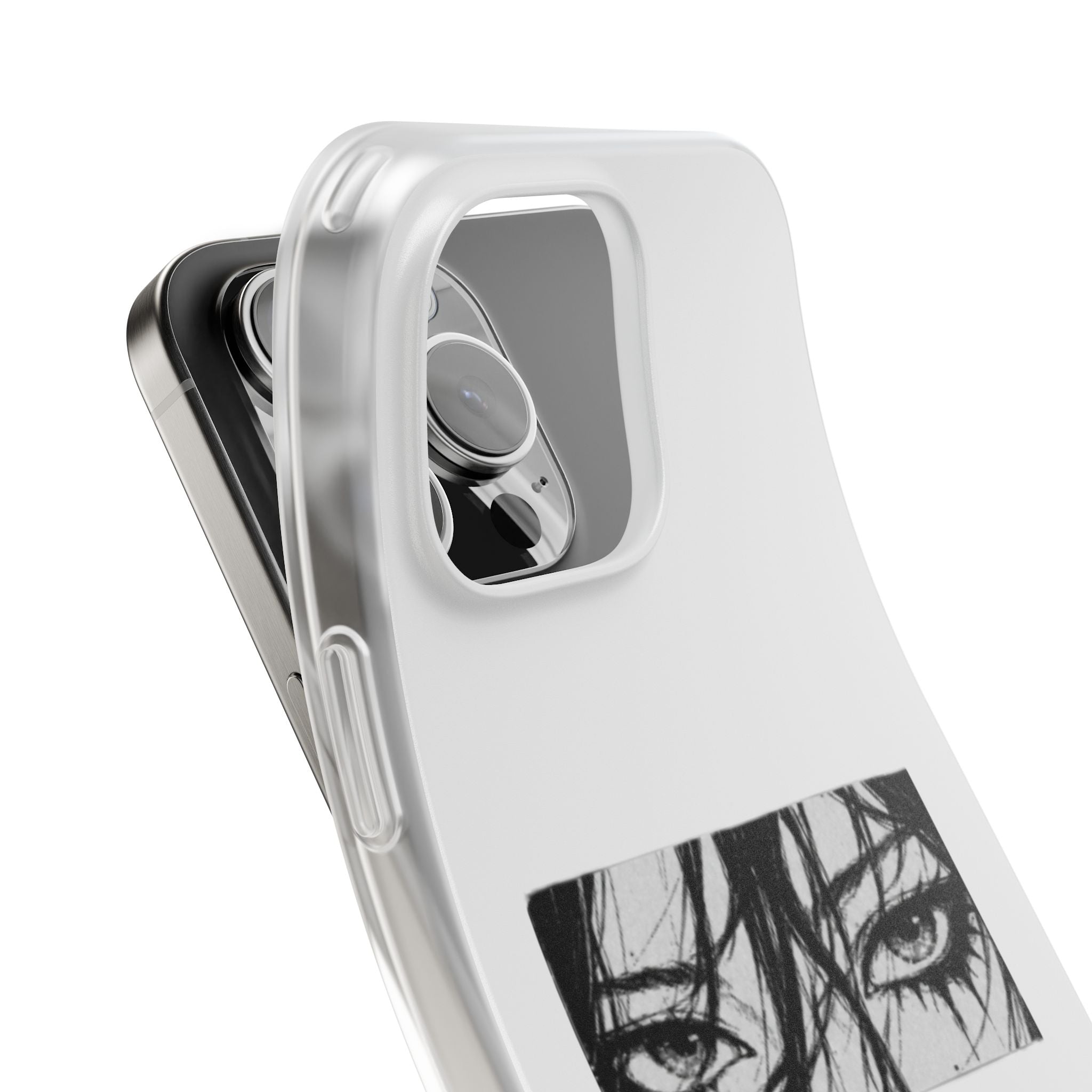 Anime Eyes Illustration Phone Case - Moody Black & White Flexi Case