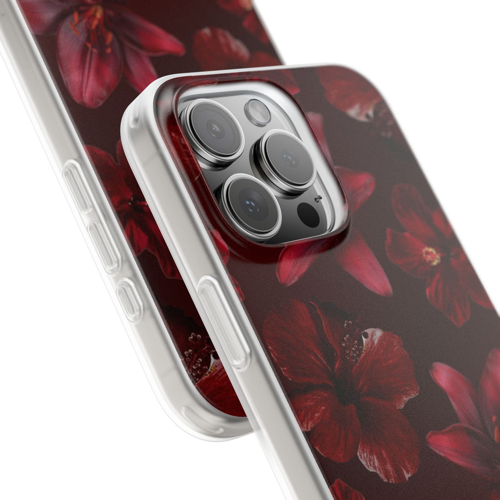 Red Floral Flexi Phone Case – Dark Burgundy Lily Pattern