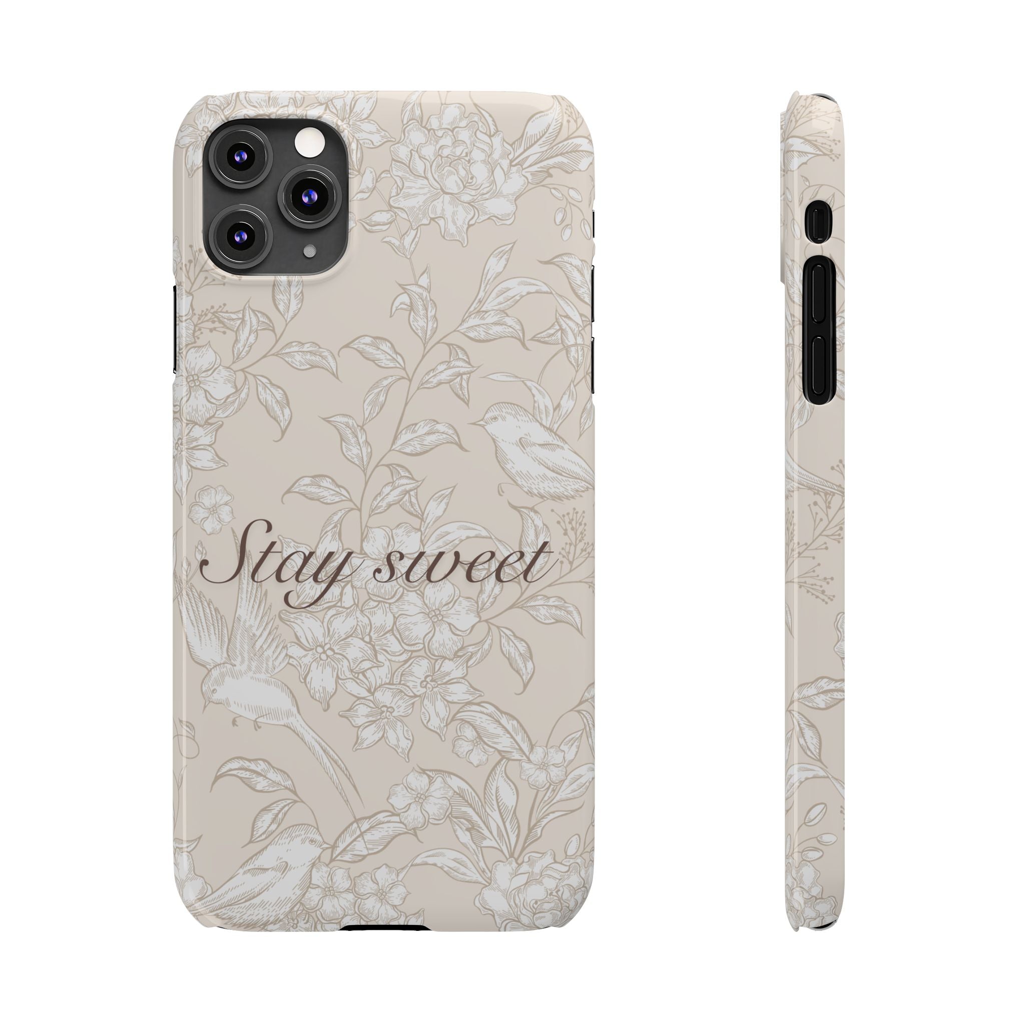 Stay Sweet Floral Slim Phone Case — Beige Bird & Blossom Protective Cover