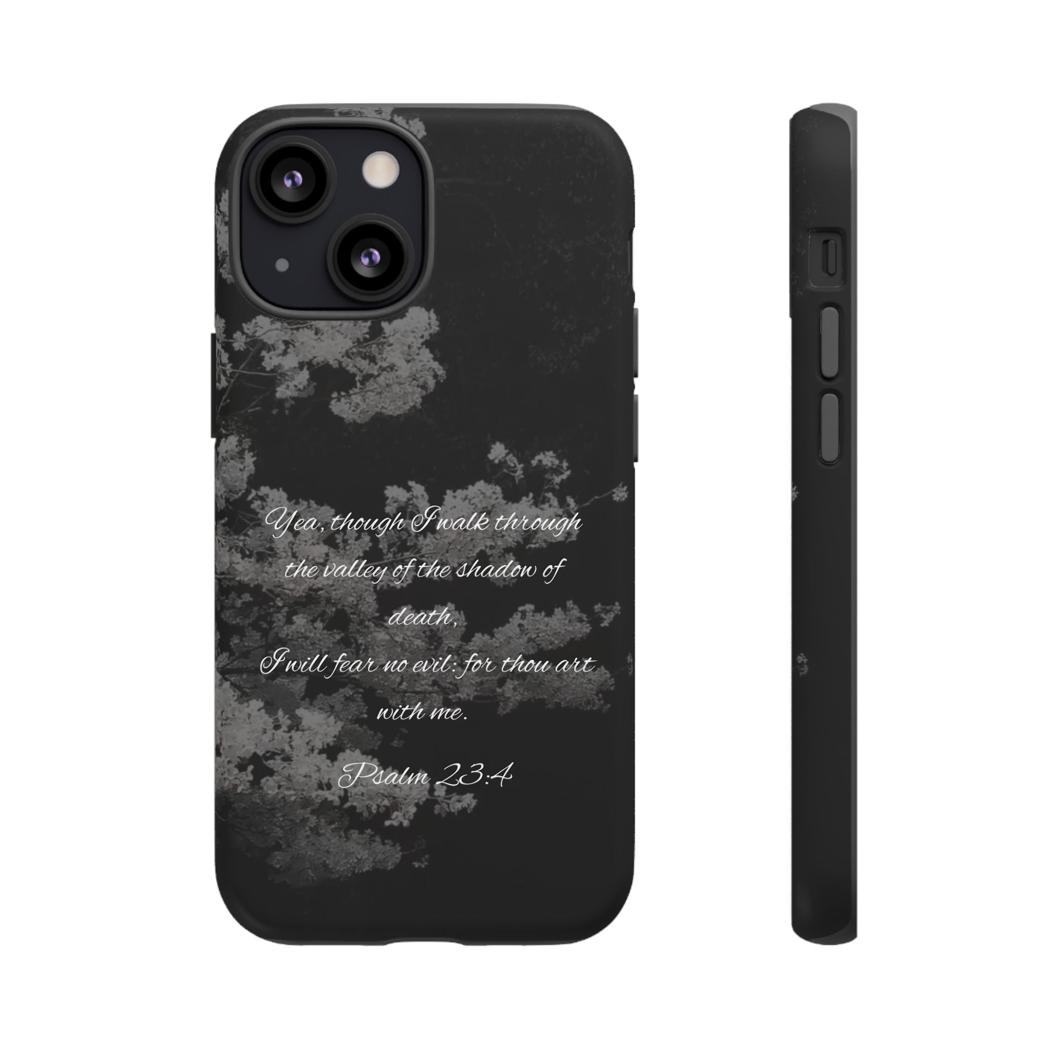 Bible Verse Phone Case — Psalm 23:4 Comfort Black Protective Cover