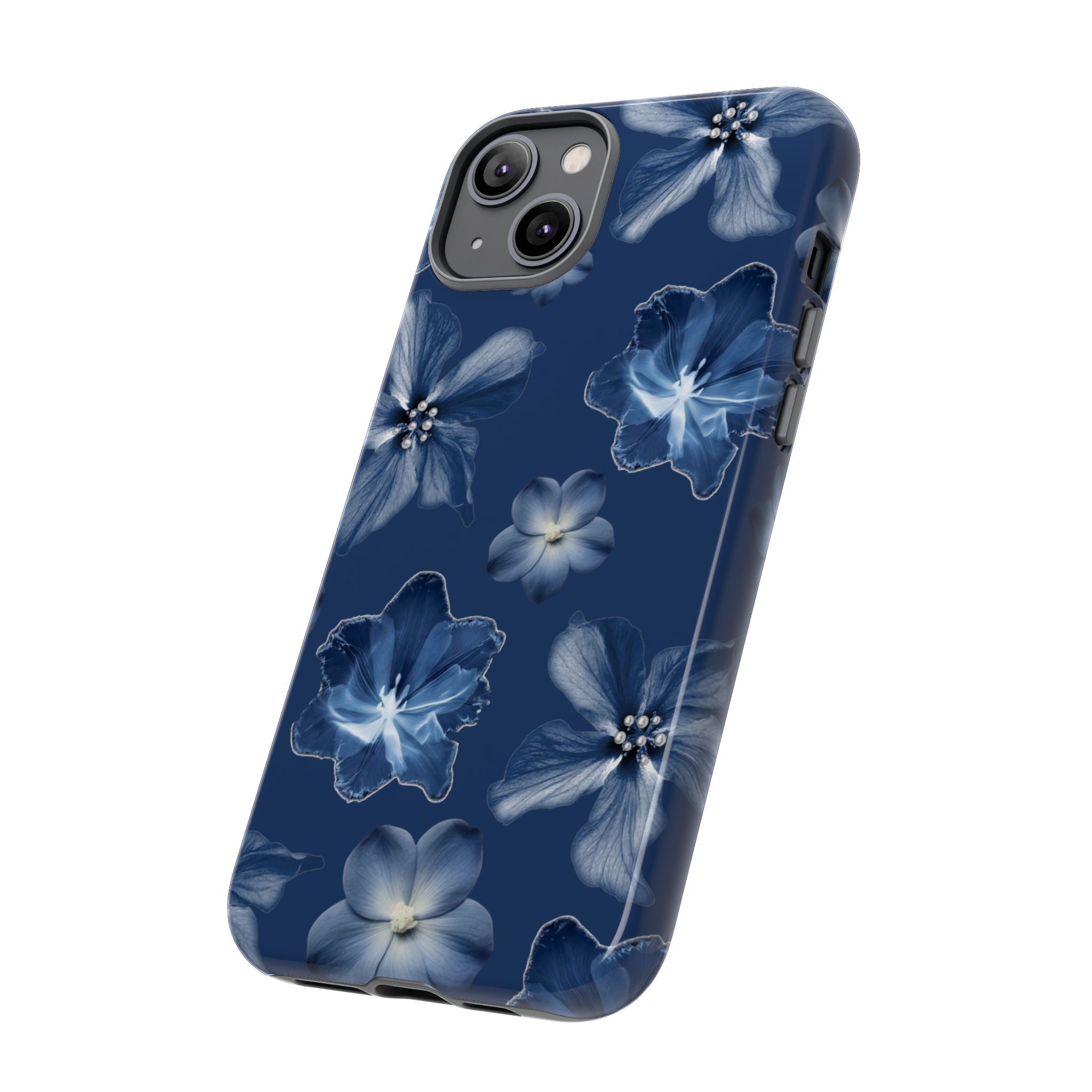Navy Floral Tough Phone Case — Blue Bloom Protective Cover
