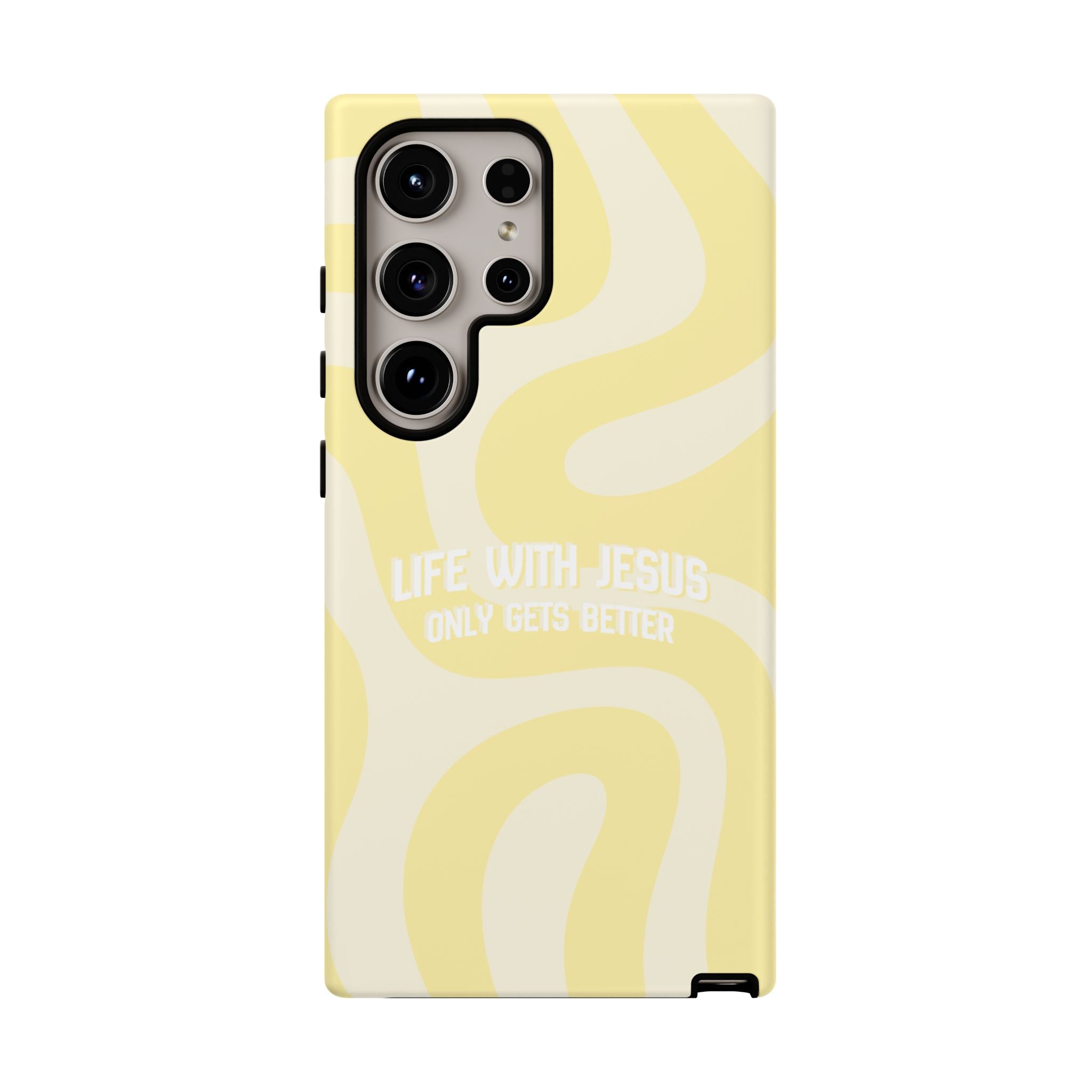 Yellow Swirl Phone Case - "Life With Jesus Only Gets Better" Christian iPhone Cover Tough Case