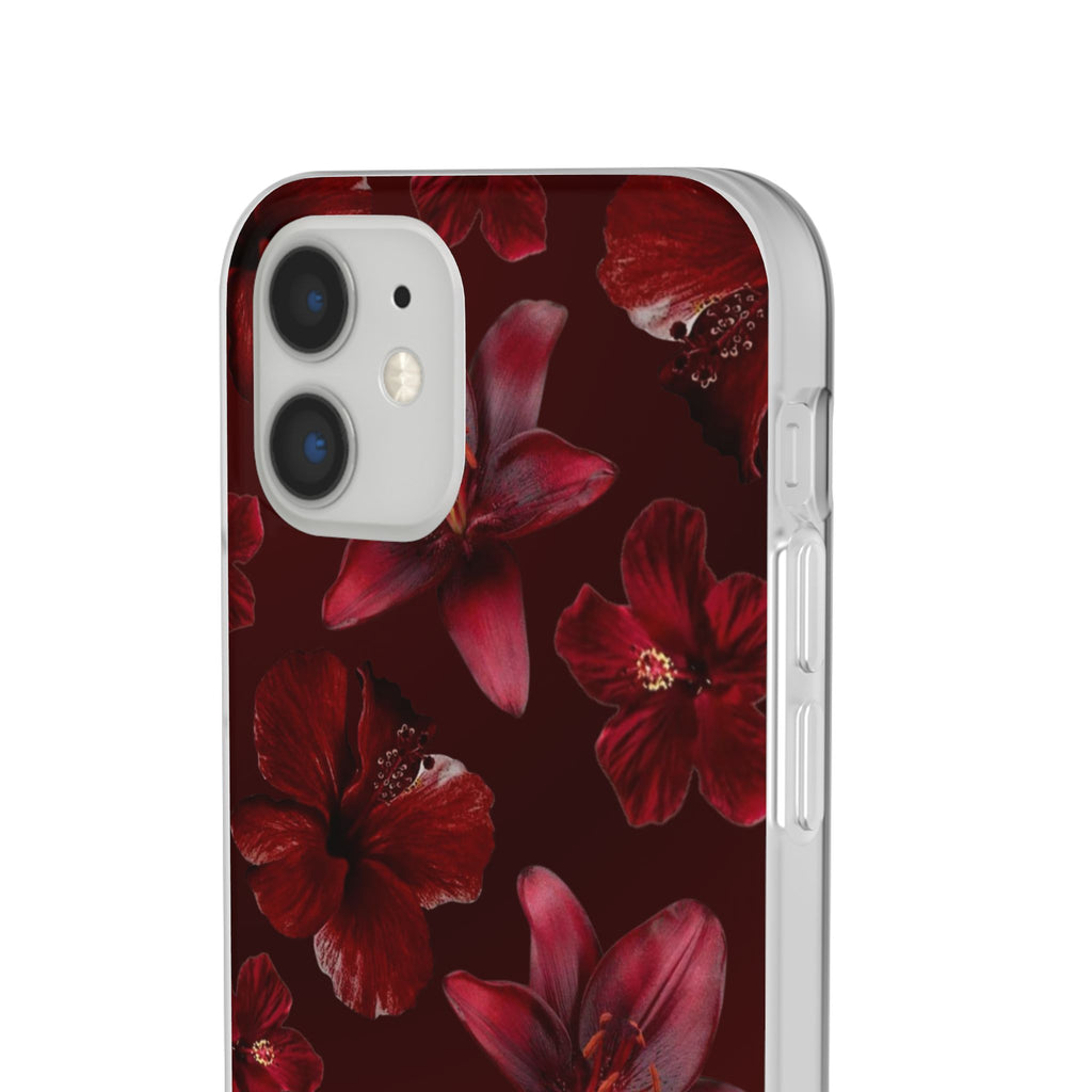 Red Floral Flexi Phone Case – Dark Burgundy Lily Pattern