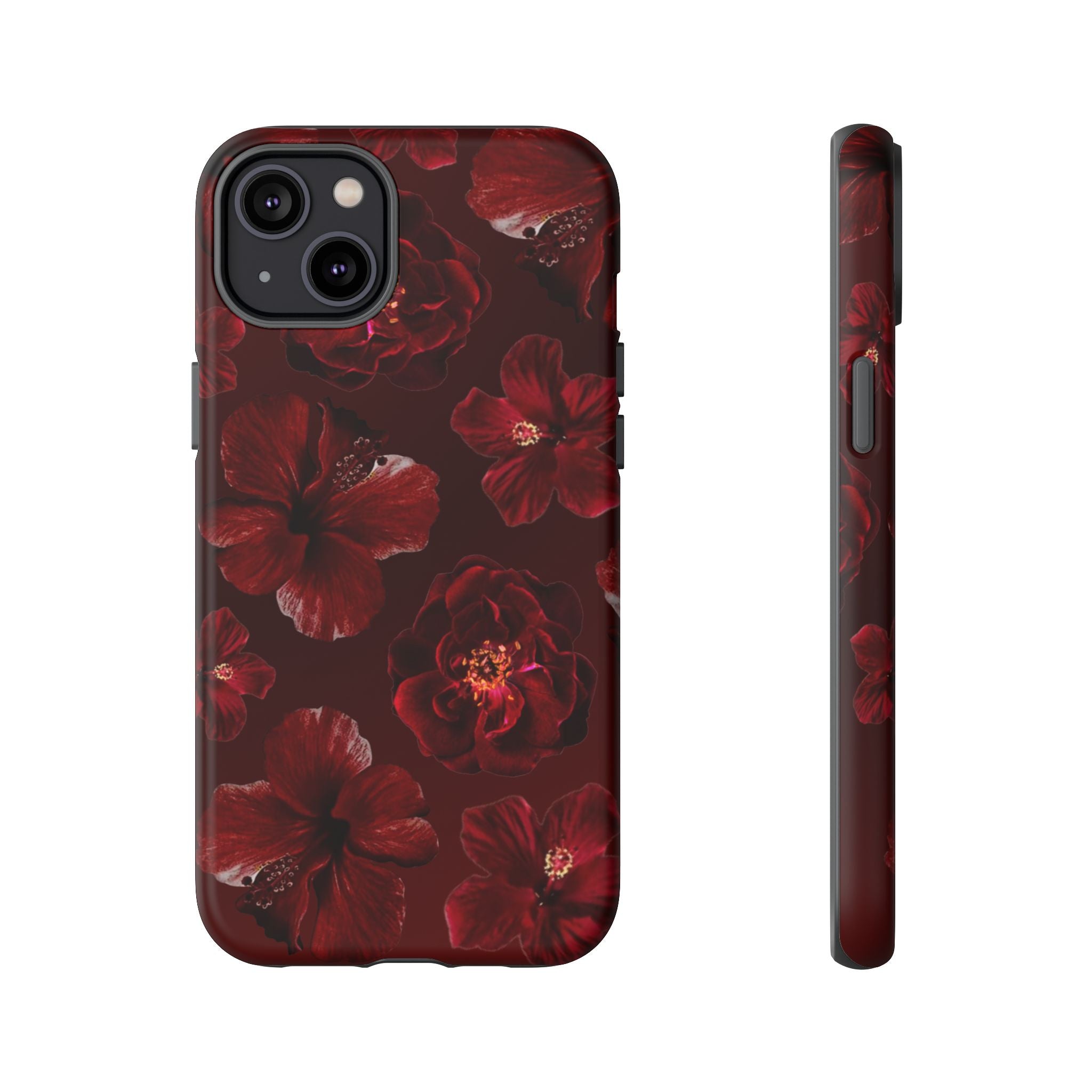 Dark Red Floral Phone Case – Protective Tough Case with Burgundy Roses